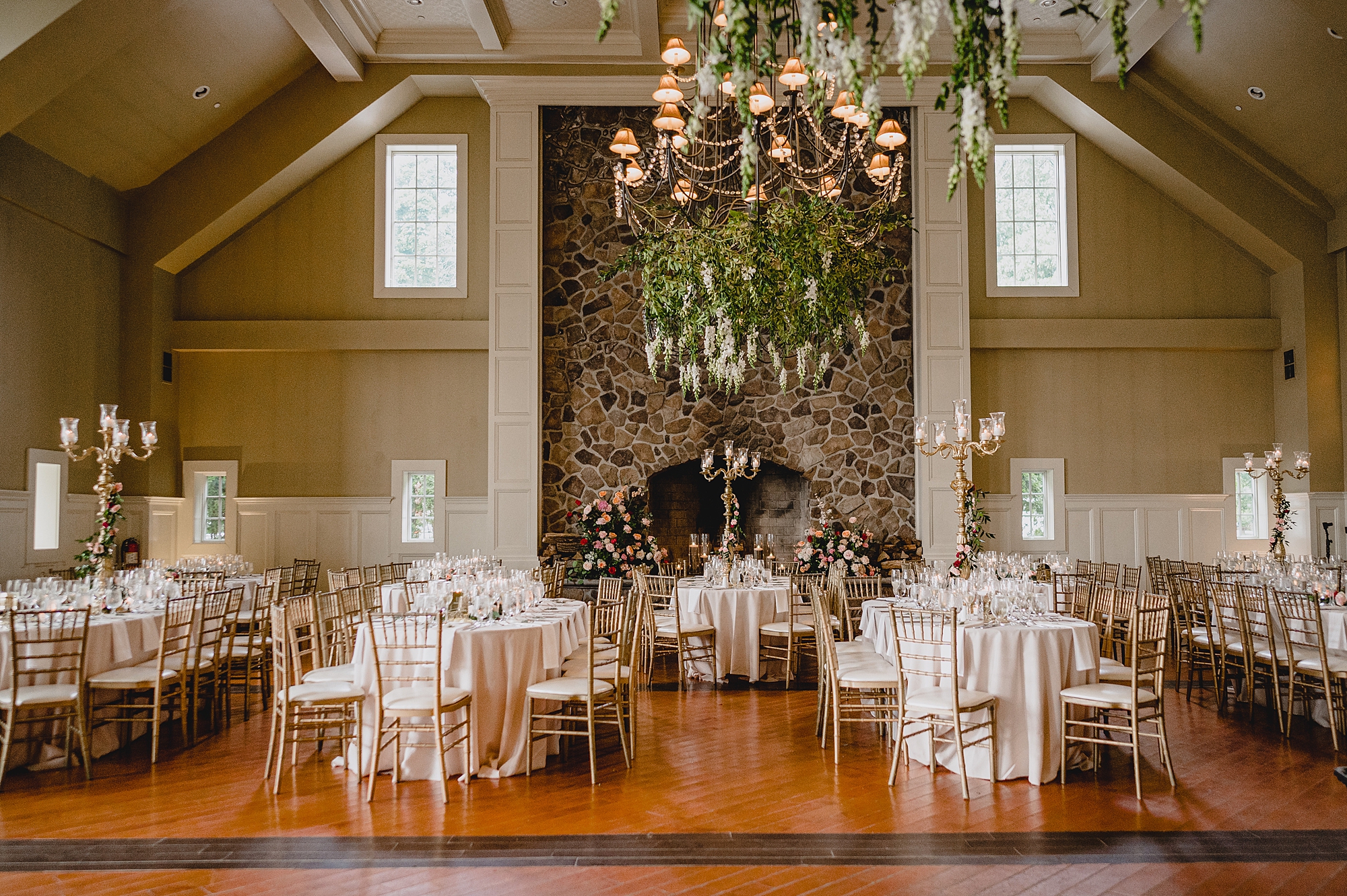 wedding reception in the ballroom at the Ryland Inn