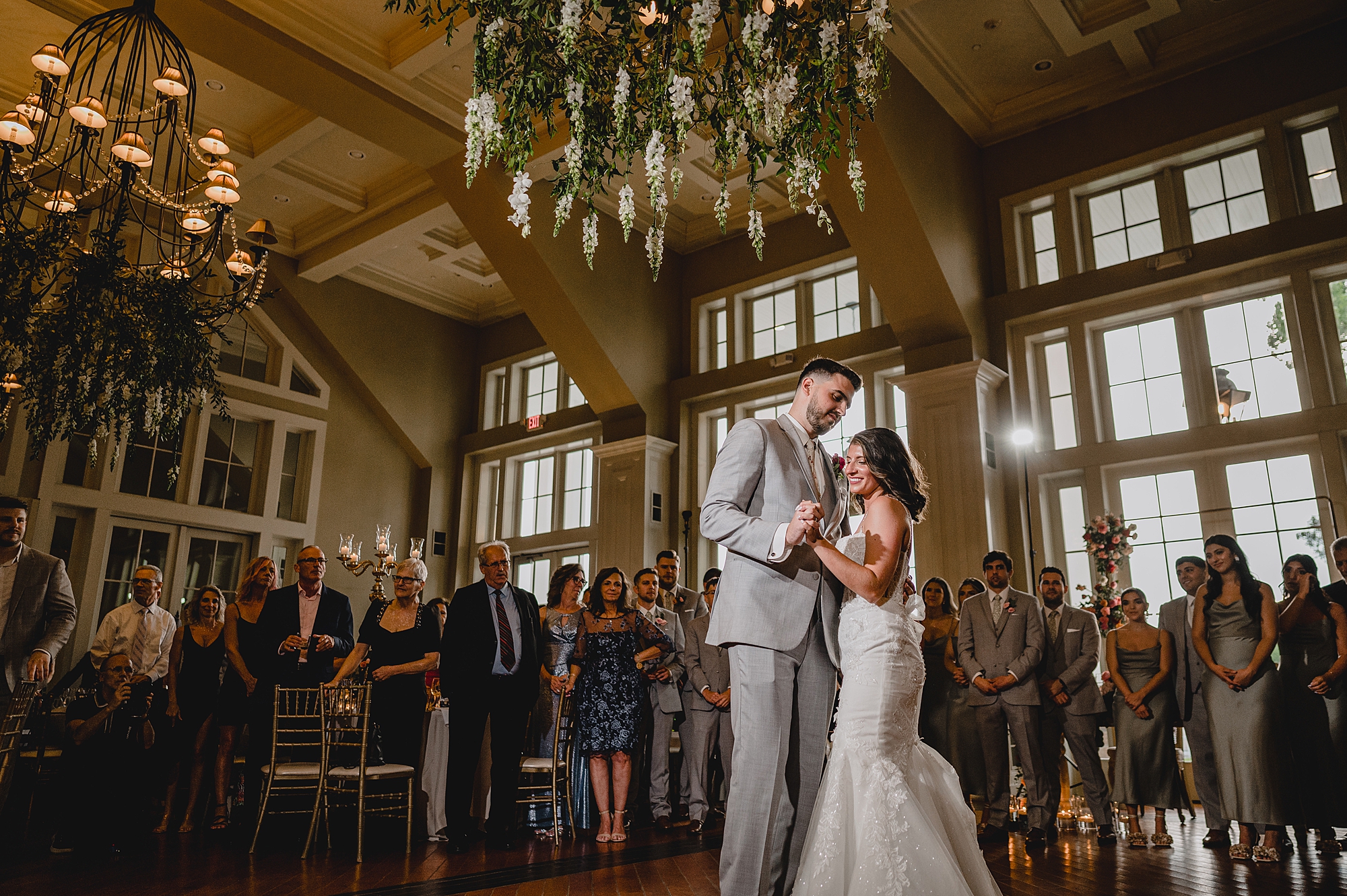 newlyweds dance together during reception at the Ryland Inn