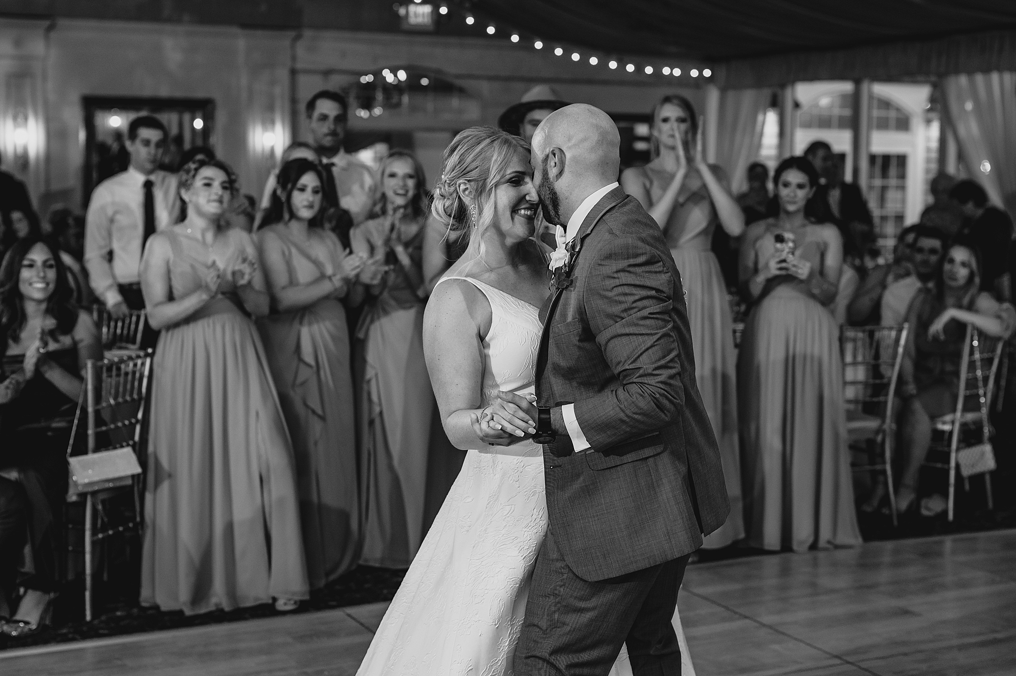 newlyweds dance during reception at Bridgeview Yacht Club