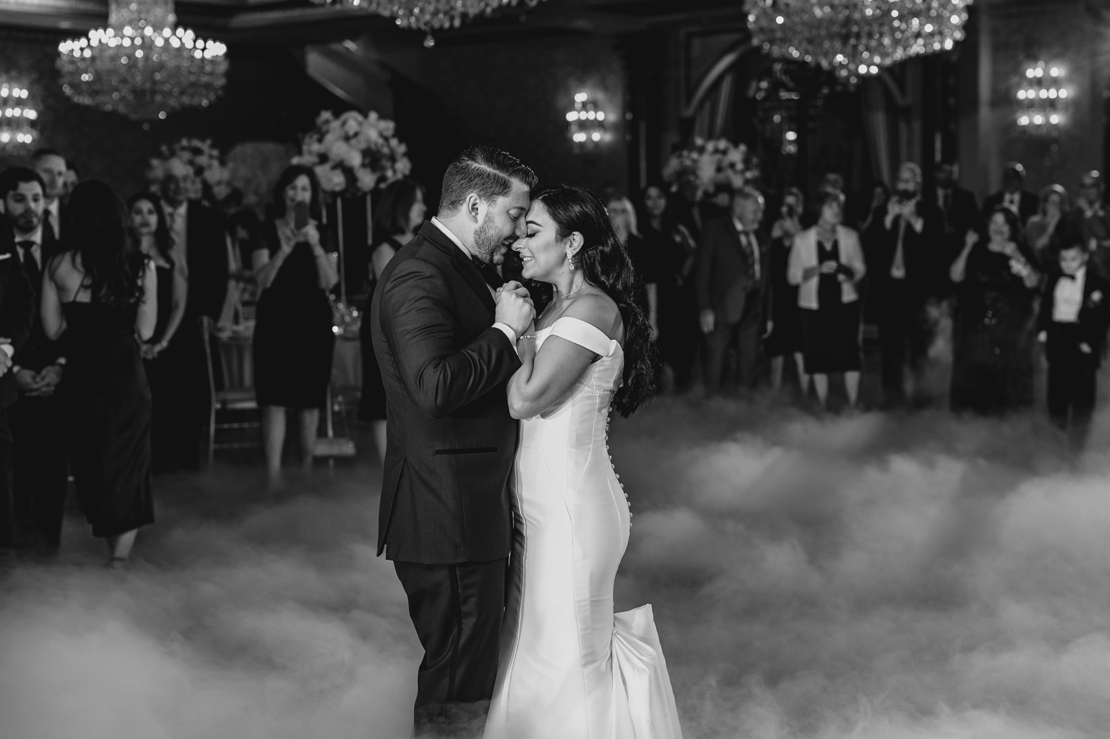 newlyweds have first dance with fog at the Venetian