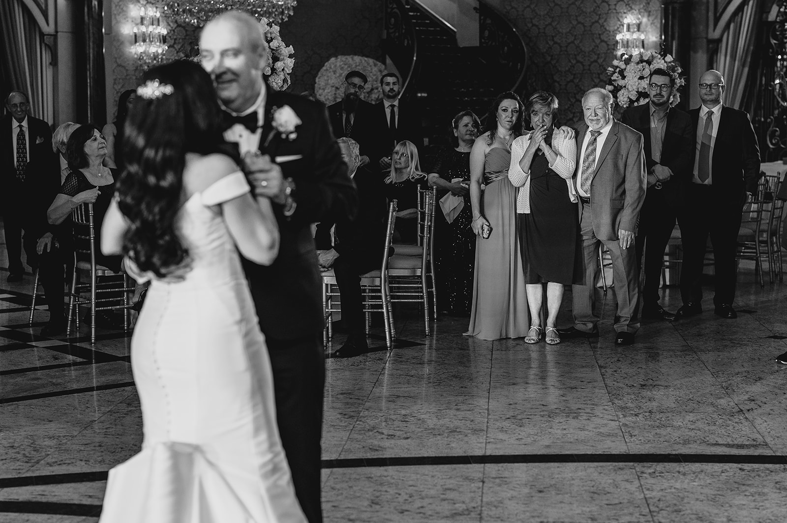 bride and father dance together during New Jersey wedding reception