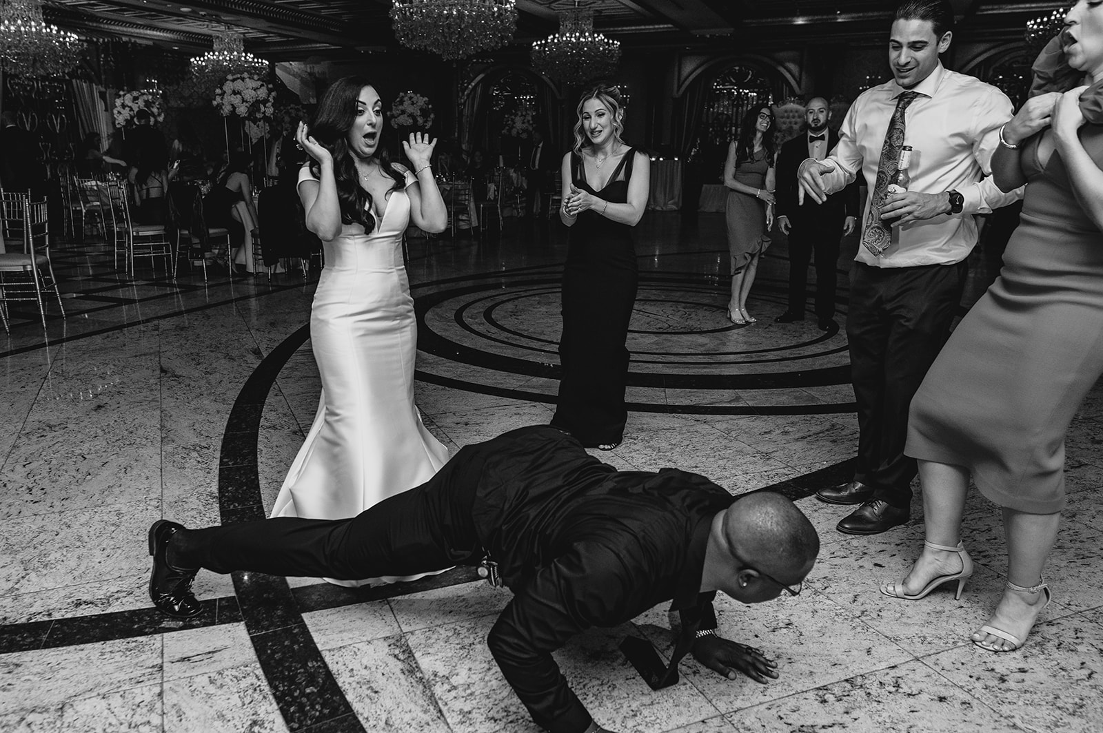 guest does the worm during Nj wedding reception
