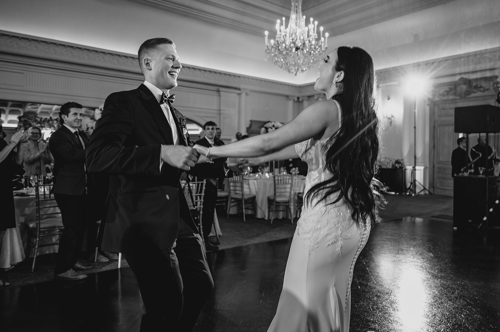 bride and groom dance together during New Jersey wedding reception