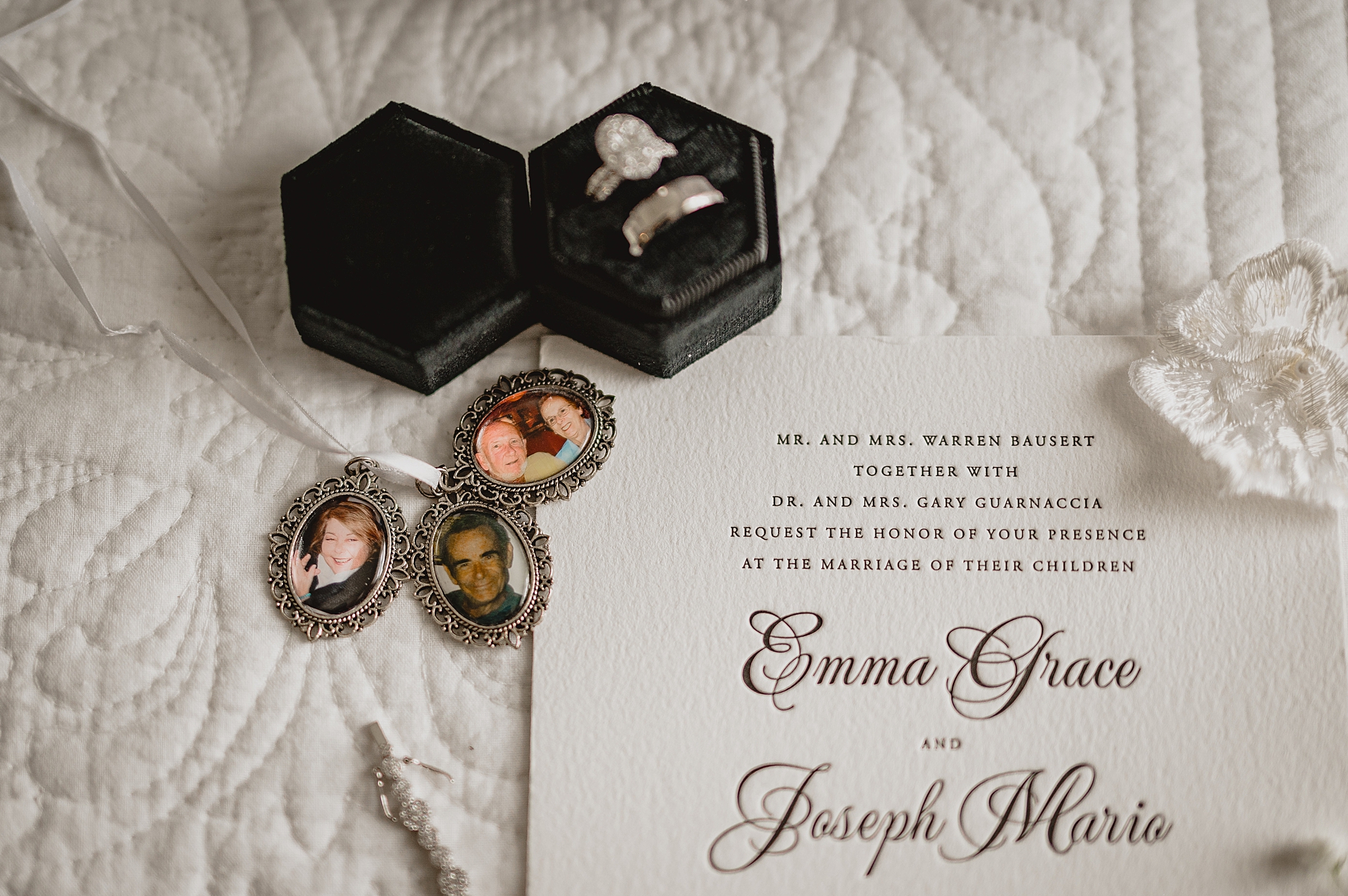 rings in black ring box with invitation suite 
