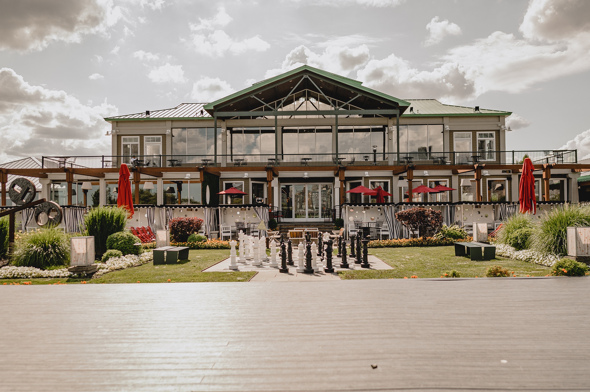 front of the Liberty House with giant chess set on lawn