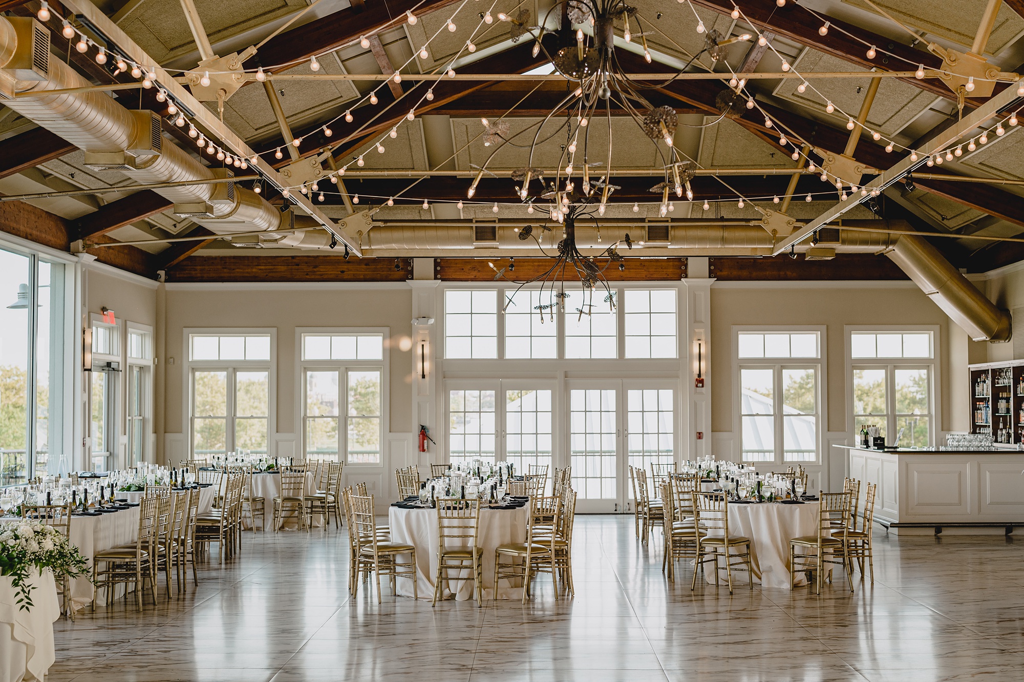 wedding reception with black and white details at the Liberty House