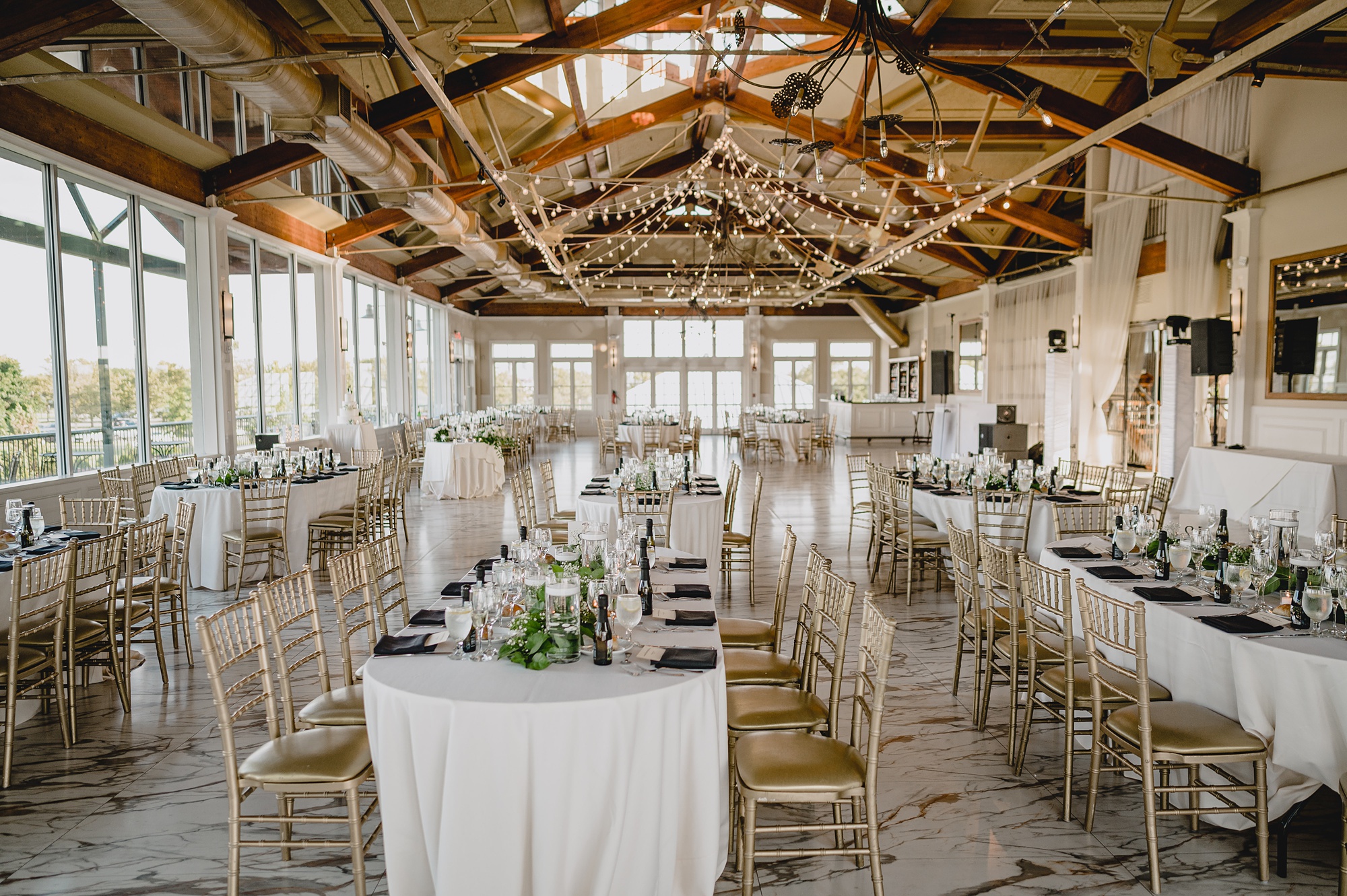 wedding reception with black and white details at the Liberty House
