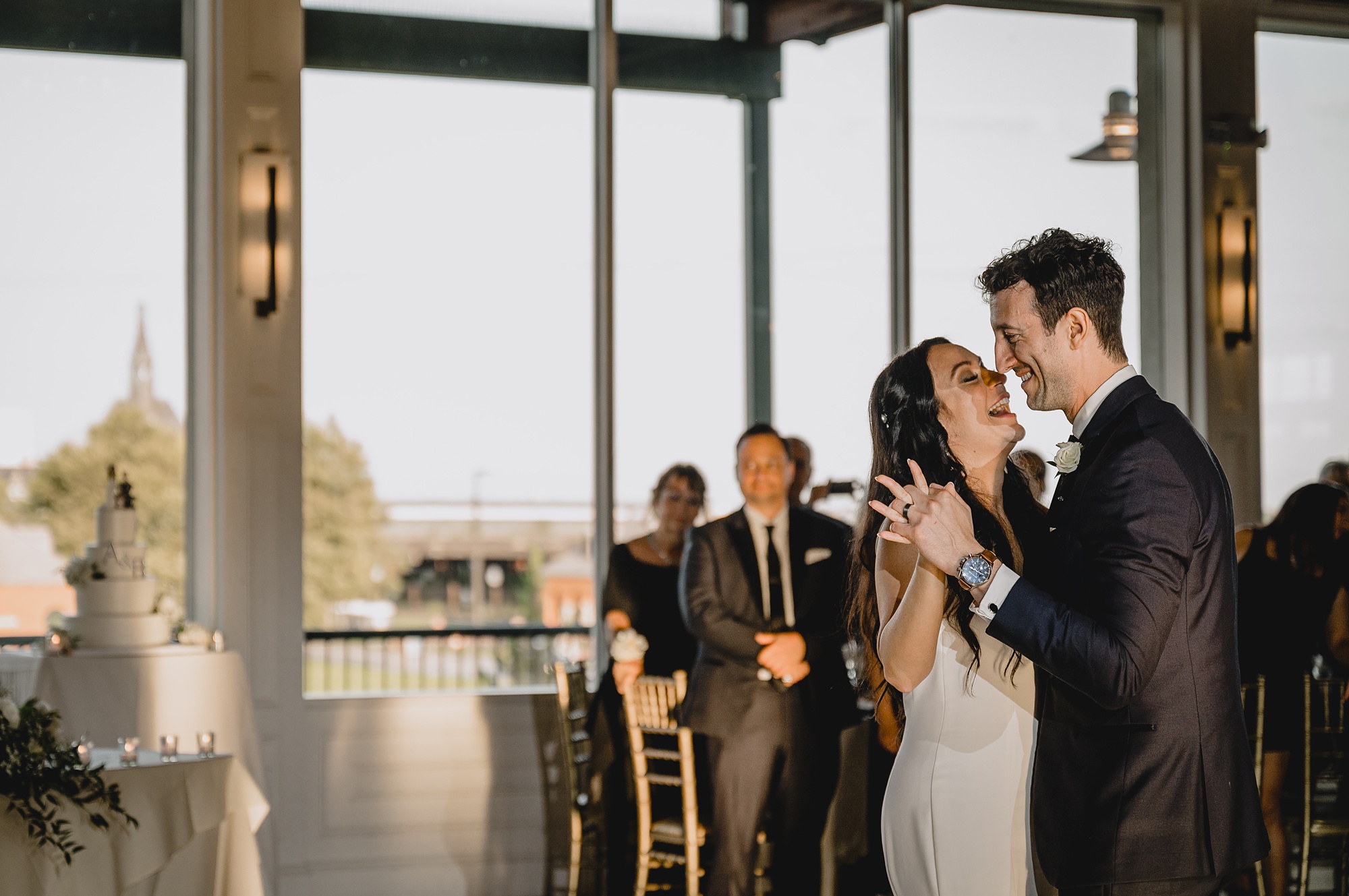 newlyweds dance together during reception at the Liberty House