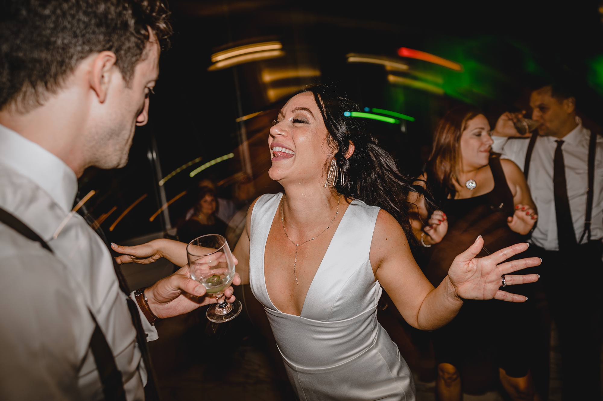 wedding guests dance during reception at the Liberty House