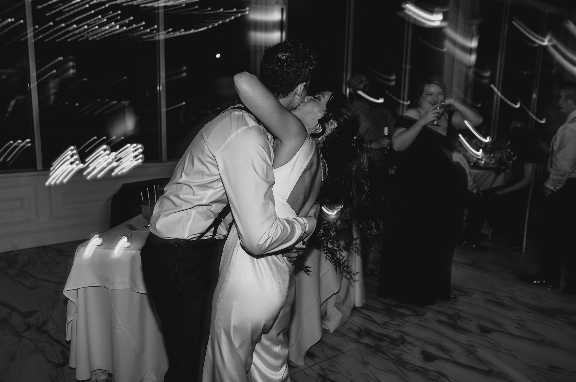 wedding guests dance during reception at the Liberty House