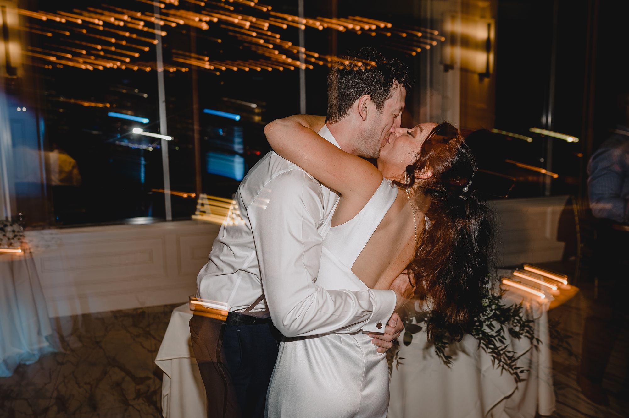 newlyweds kiss n dance floor during NJ wedding reception