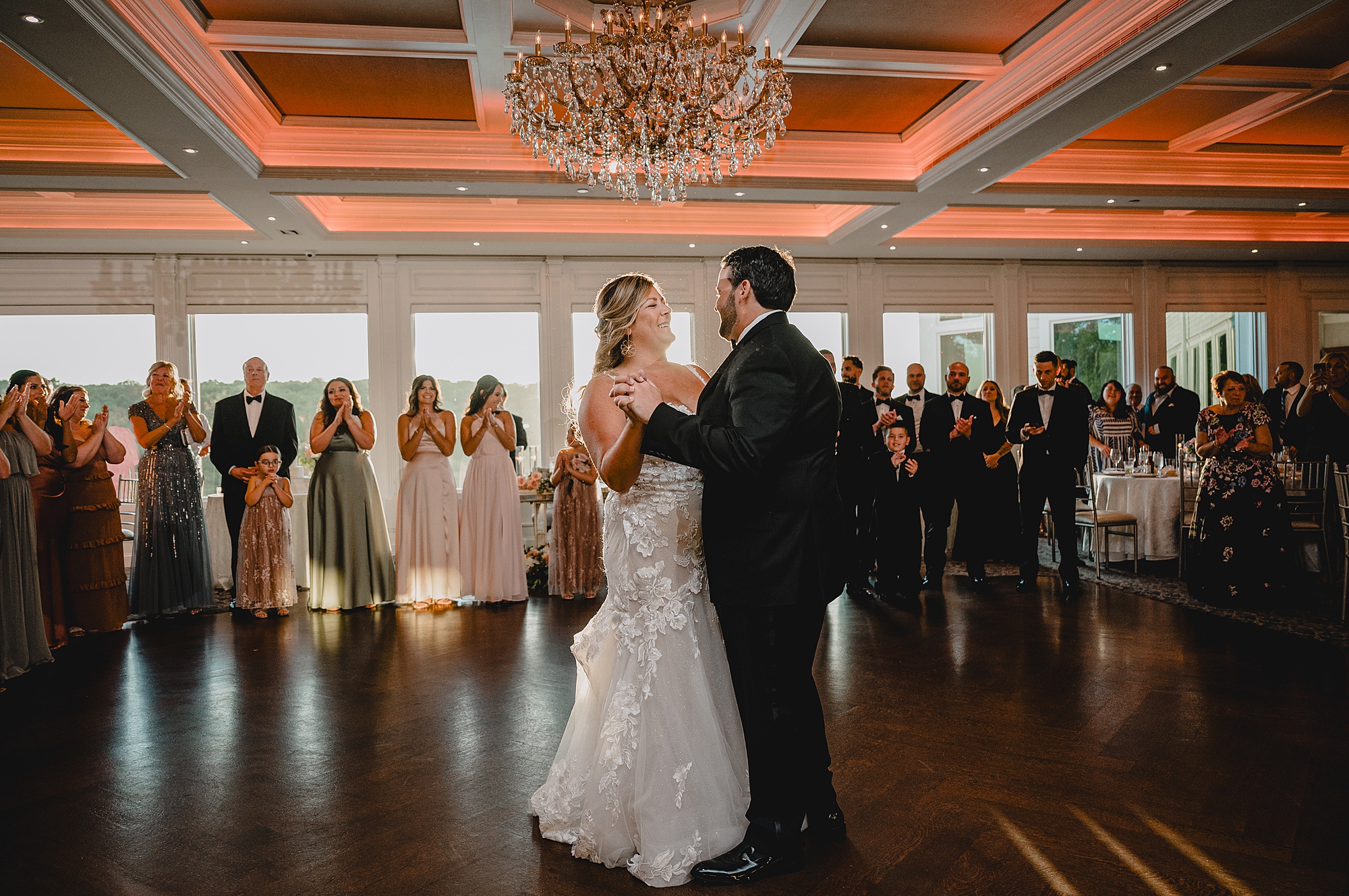 bride and groom dance during wedding reception in New Jersey