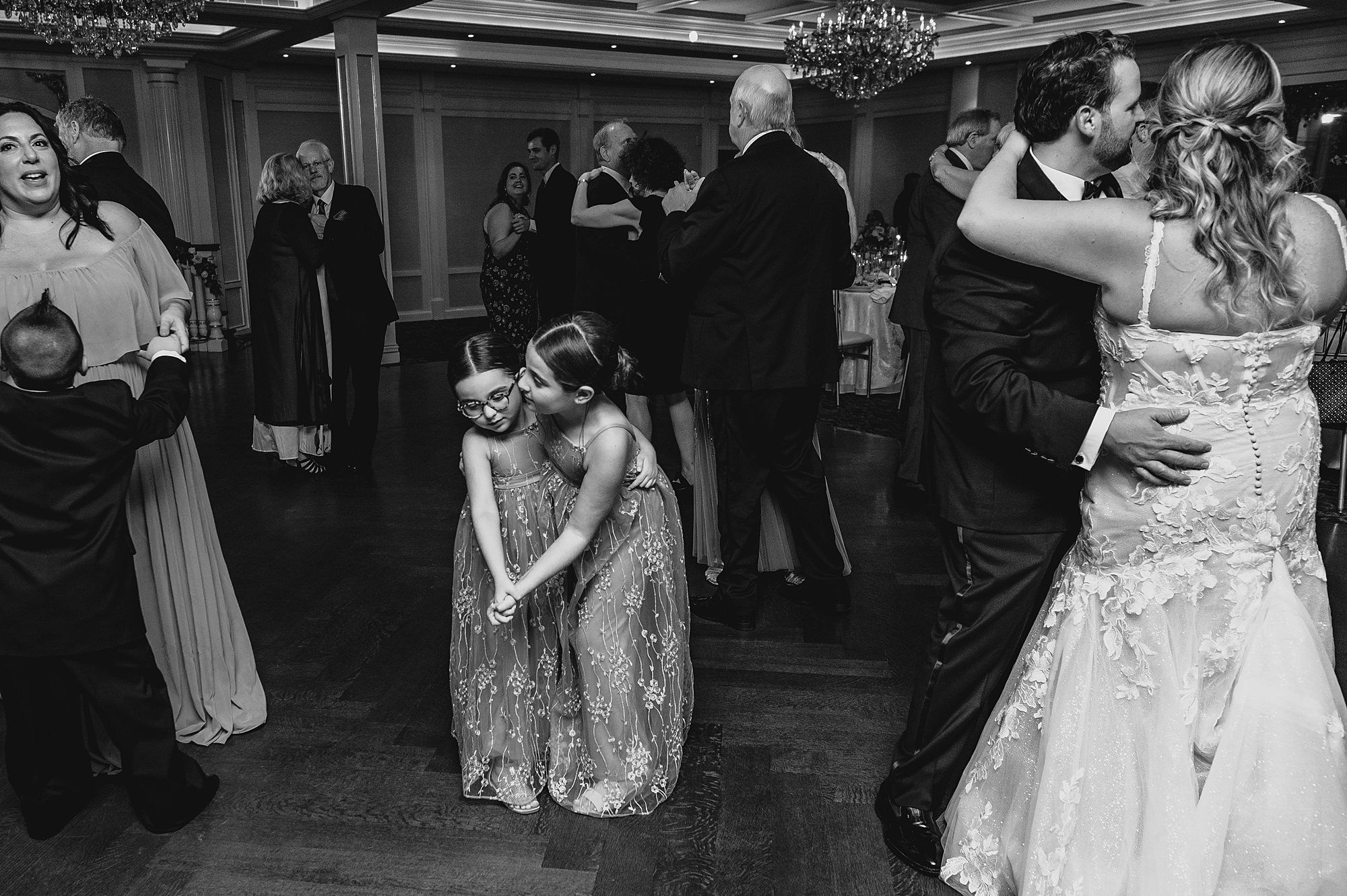 flower girls dance together during Spring Lake NJ wedding reception