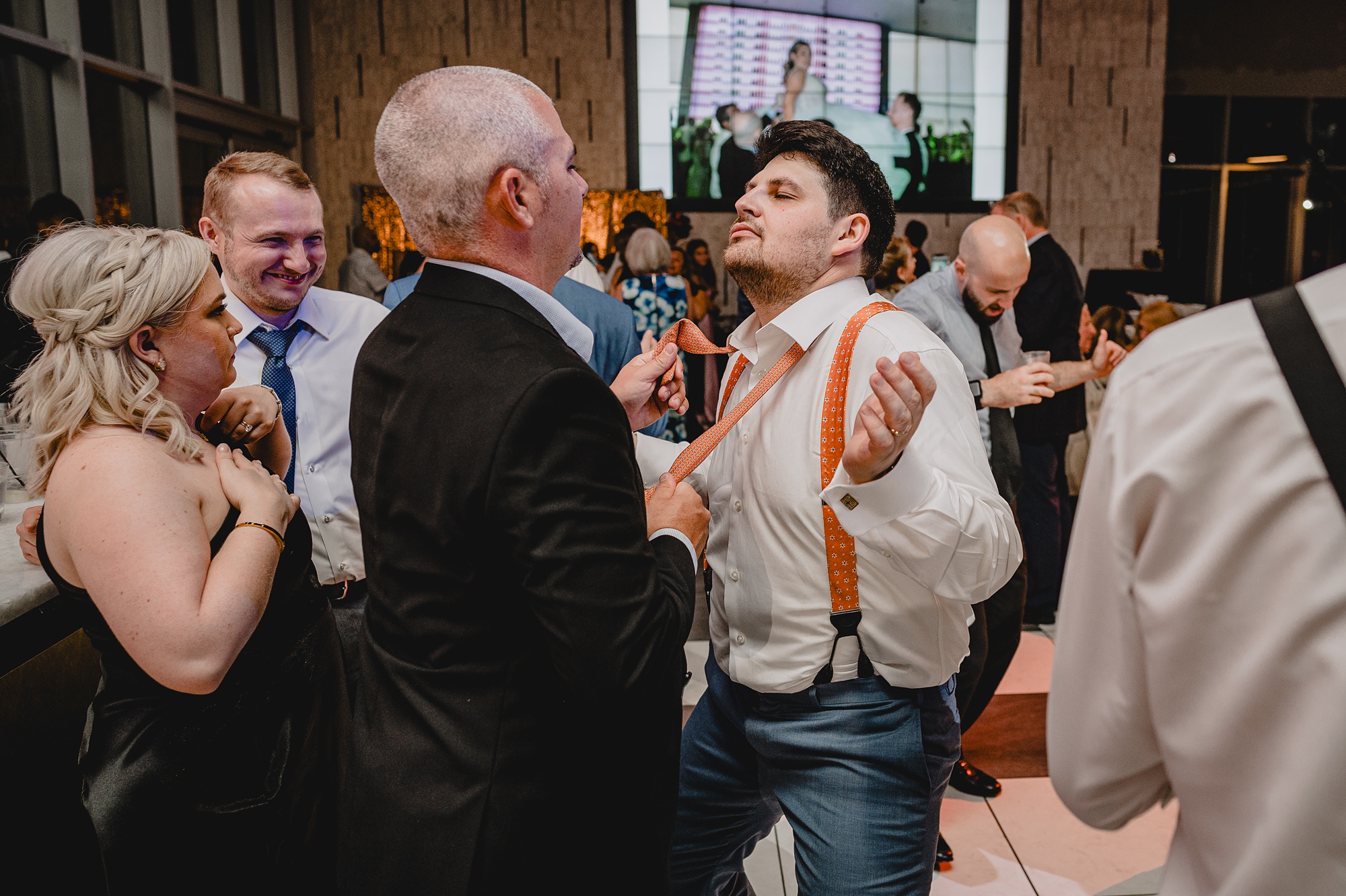 wedding guests dance during Staten Island wedding reception
