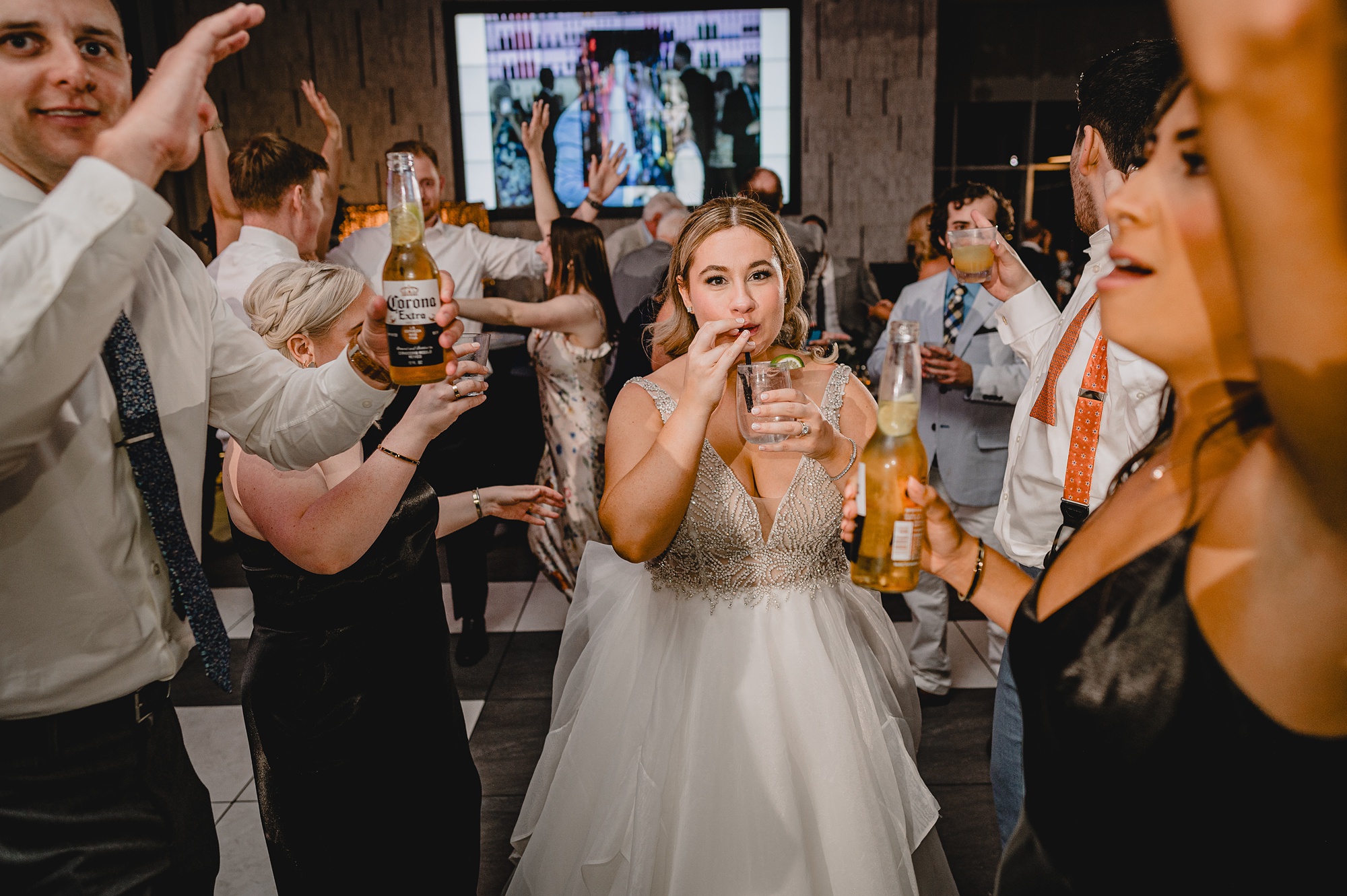 wedding guests dance during Staten Island wedding reception
