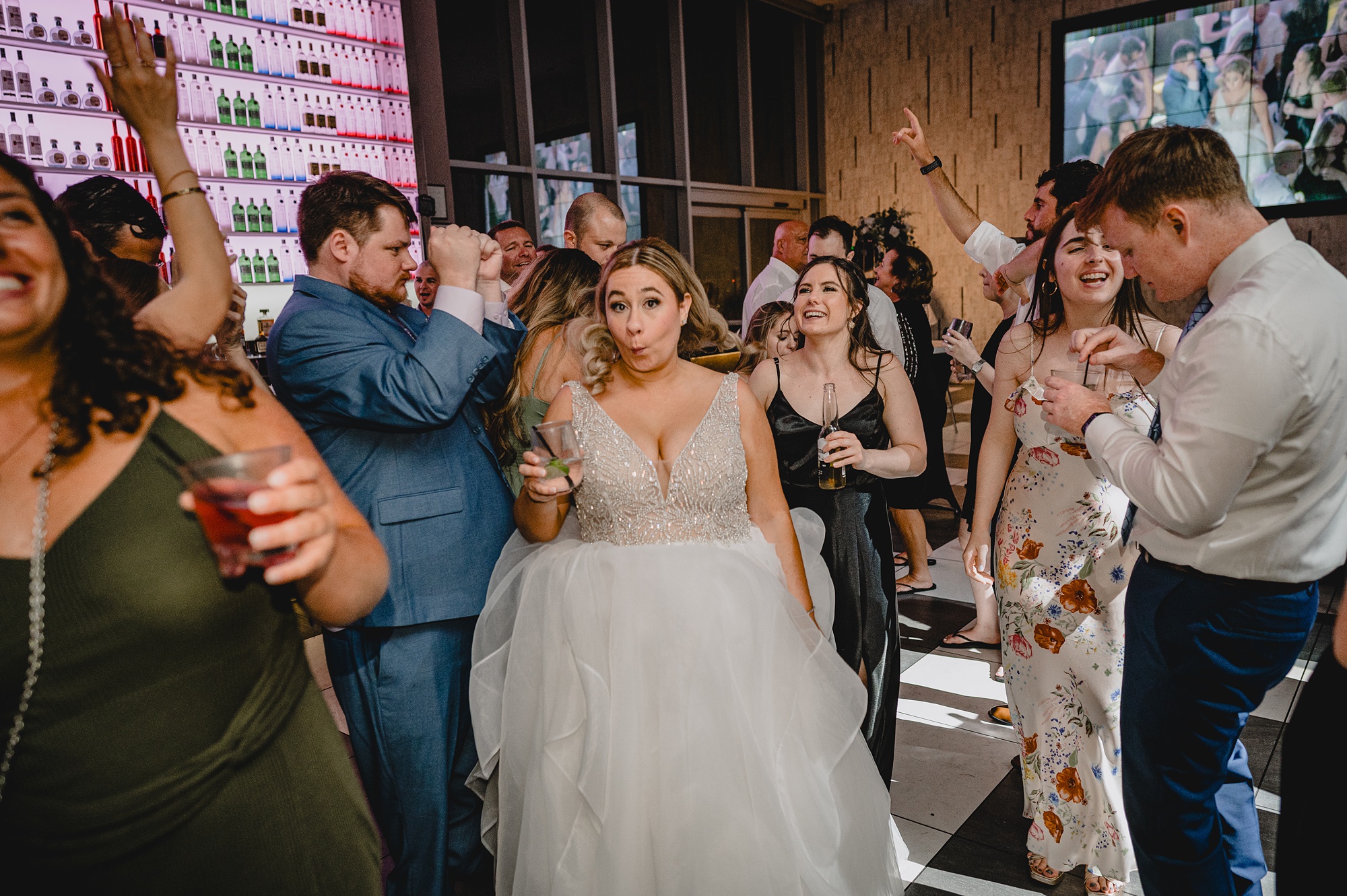 wedding guests dance during Staten Island wedding reception