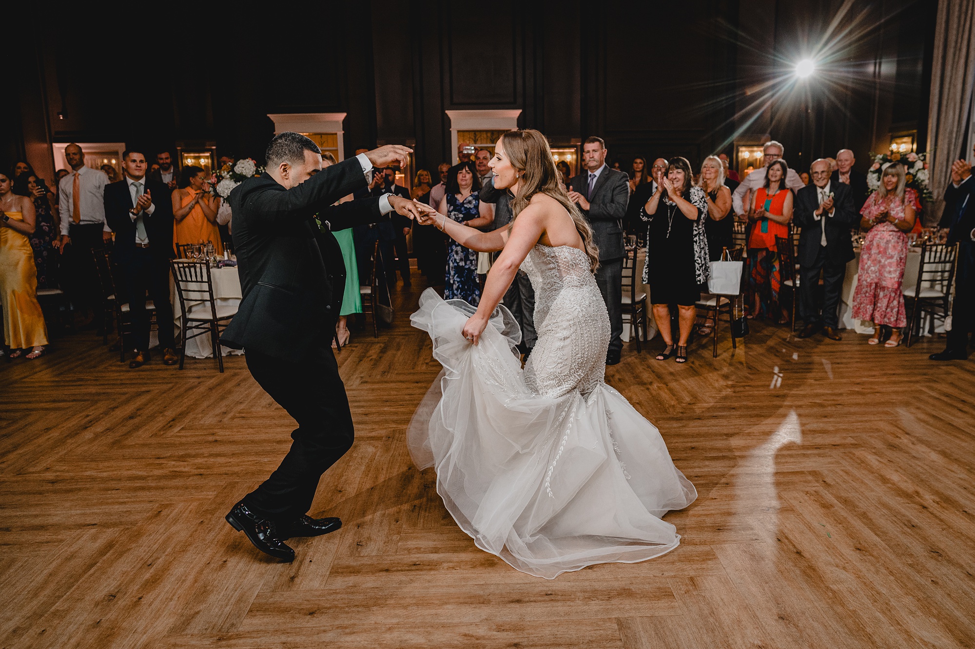 newlyweds dance during wedding reception at David's Country Inn