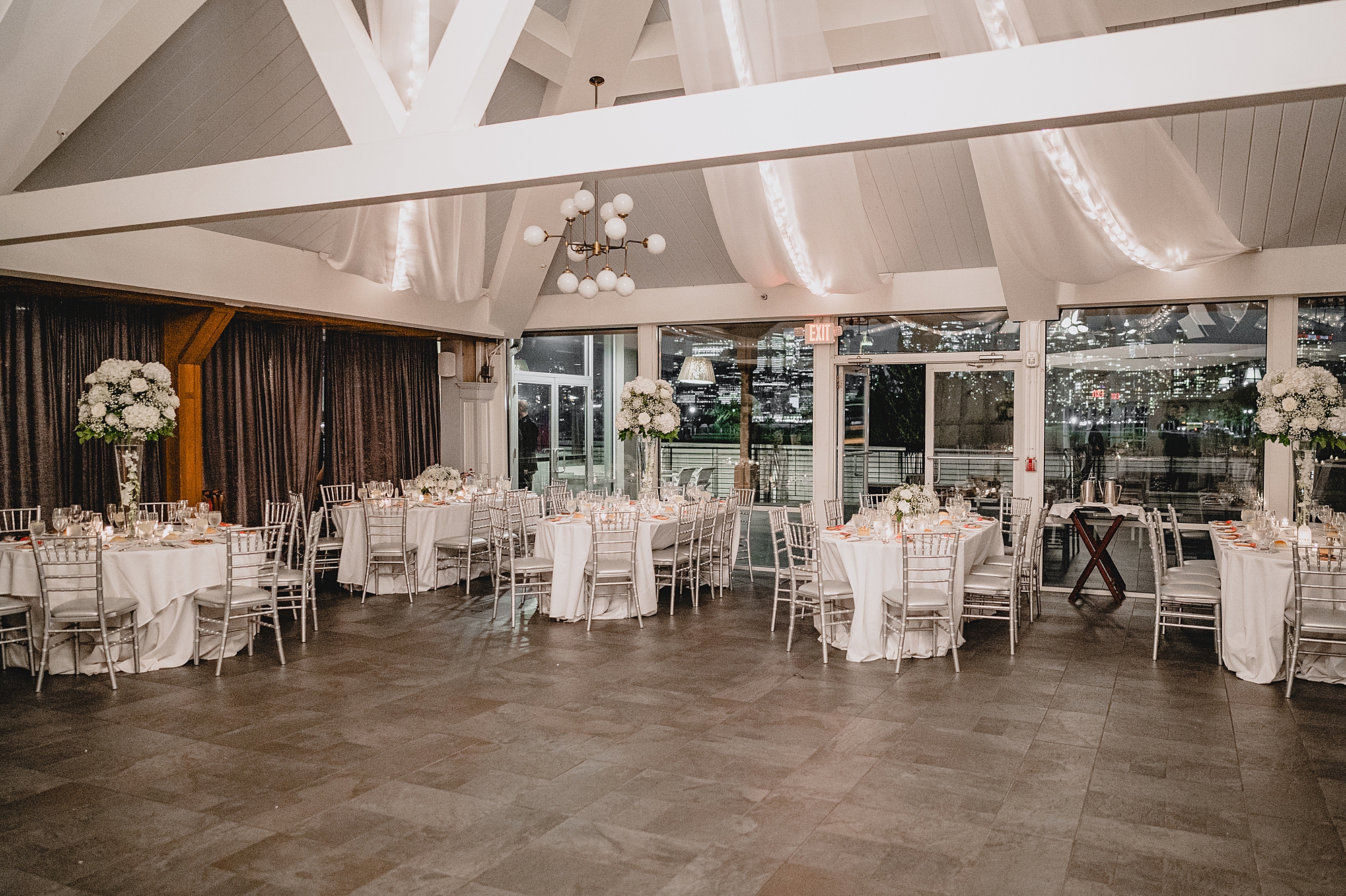 the Liberty House wedding reception with white and green accents