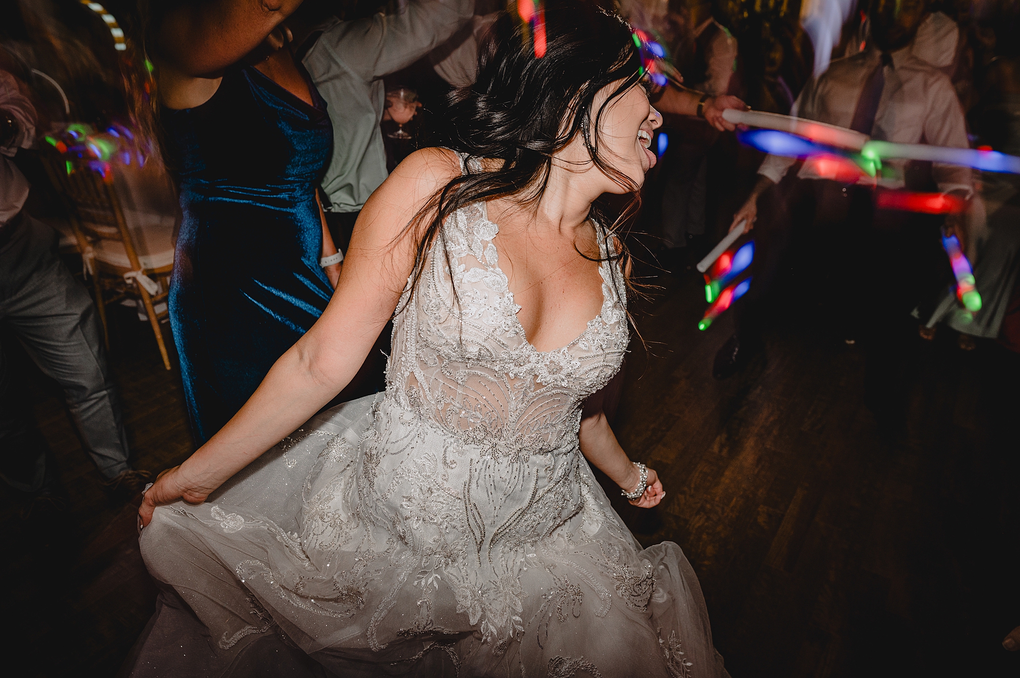 bride dances during wedding reception in Hudson NY