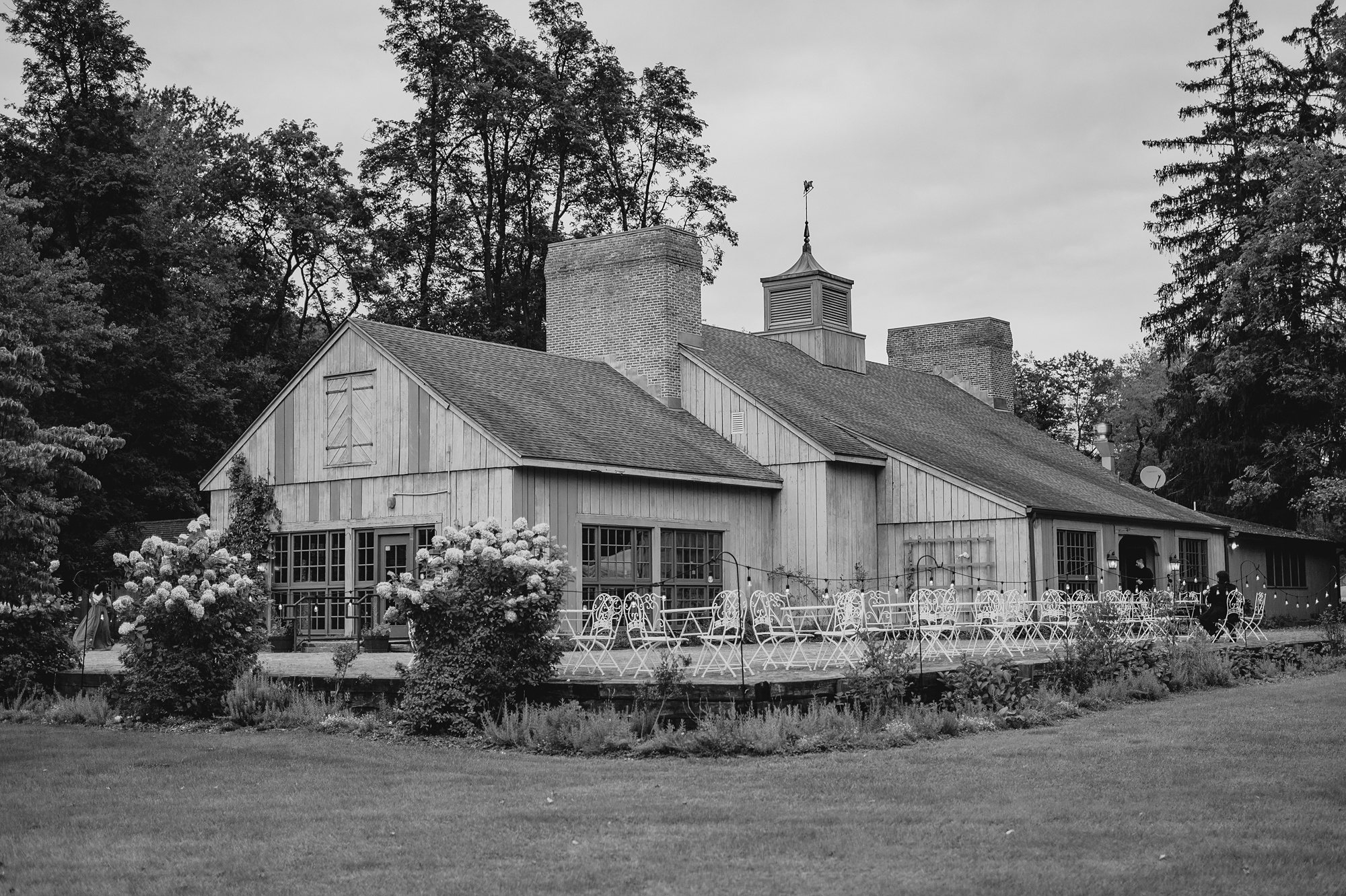 wooden barn with patio at Waterloo Village