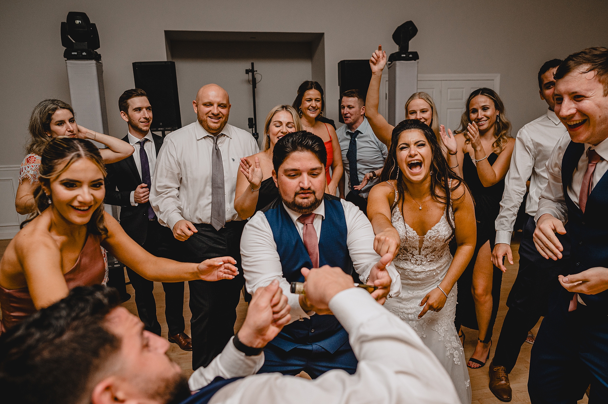 newlyweds dance with wedding guests at Sparta NJ wedding reception