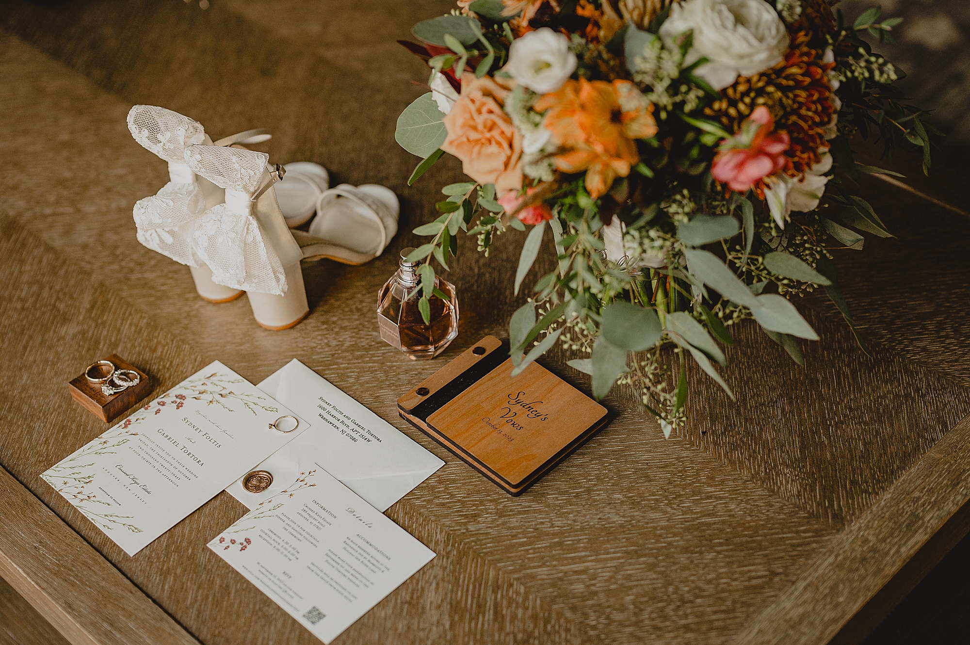 bride's details for fall wedding at Crossed Keys Estate