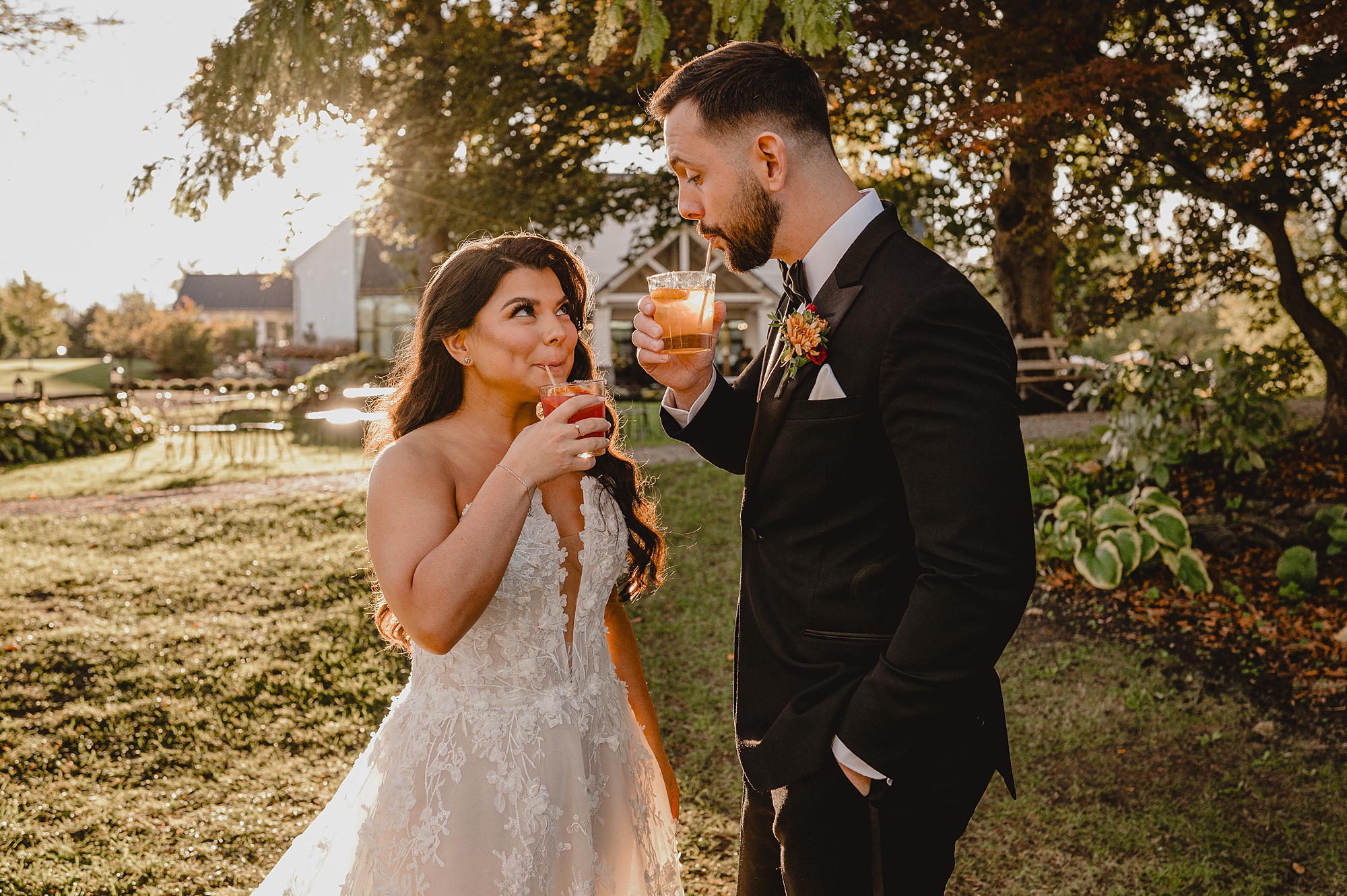 bride and groom drink signature cocktails