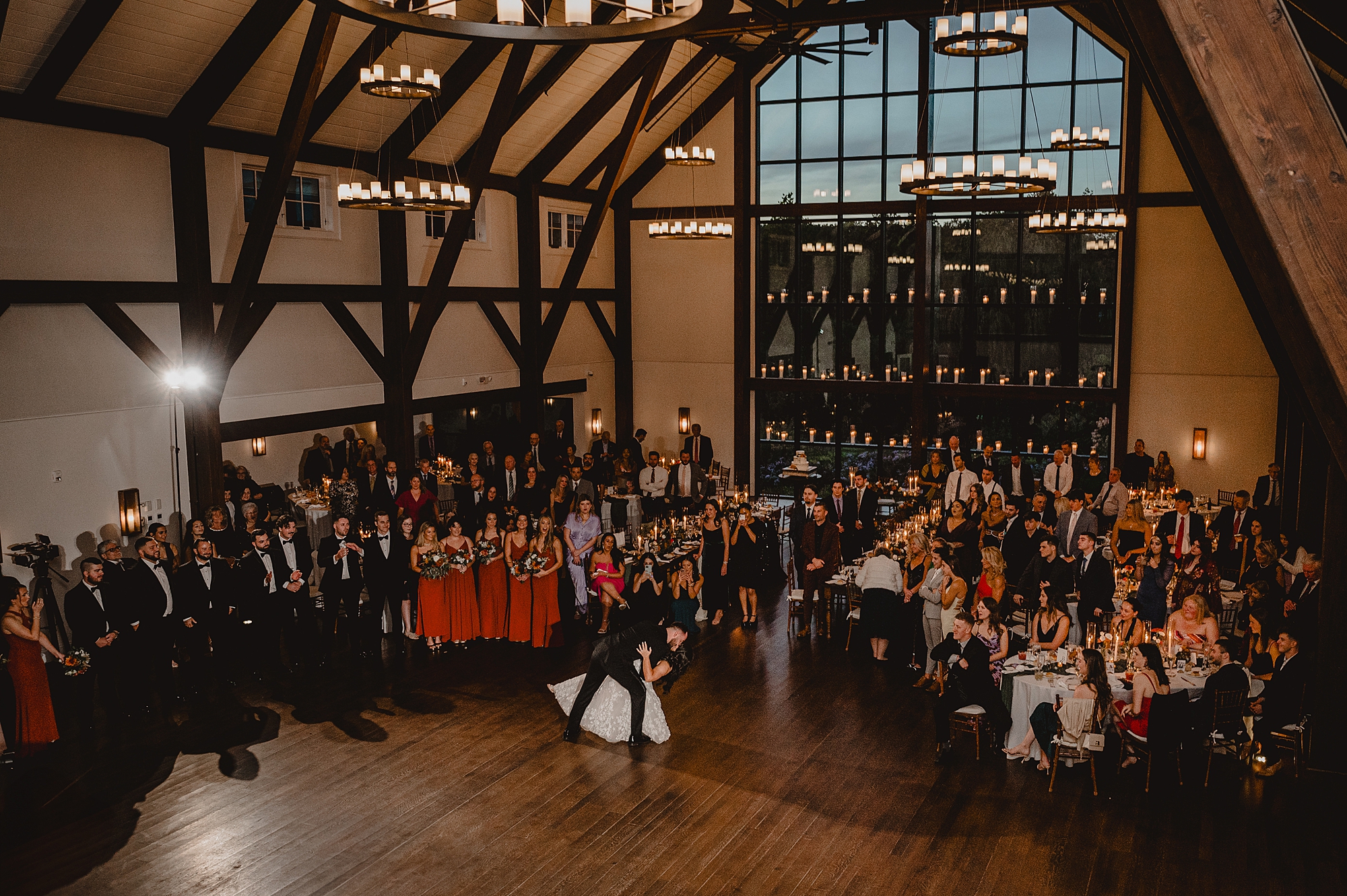 groom dips bride during Andover NJ wedding reception