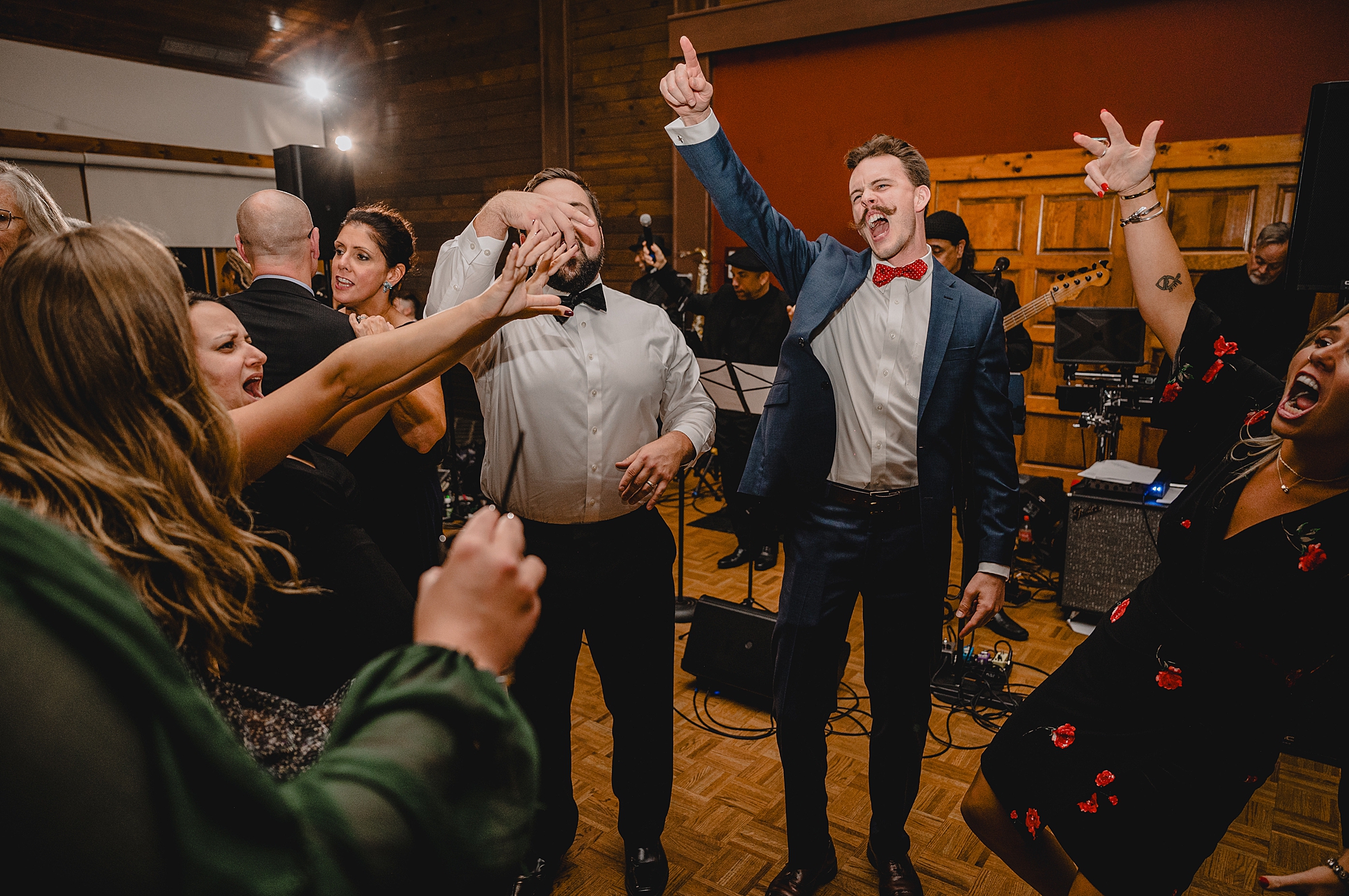 wedding guests dance during Cortlandt, NY reception