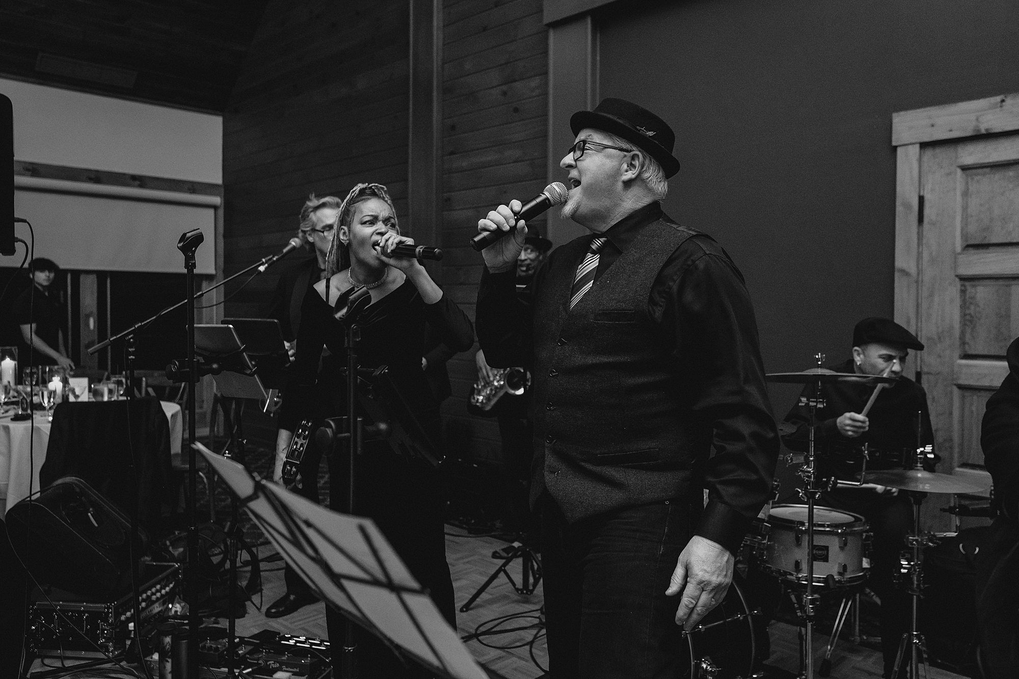 live band performs with singer during Cortlandt, NY reception