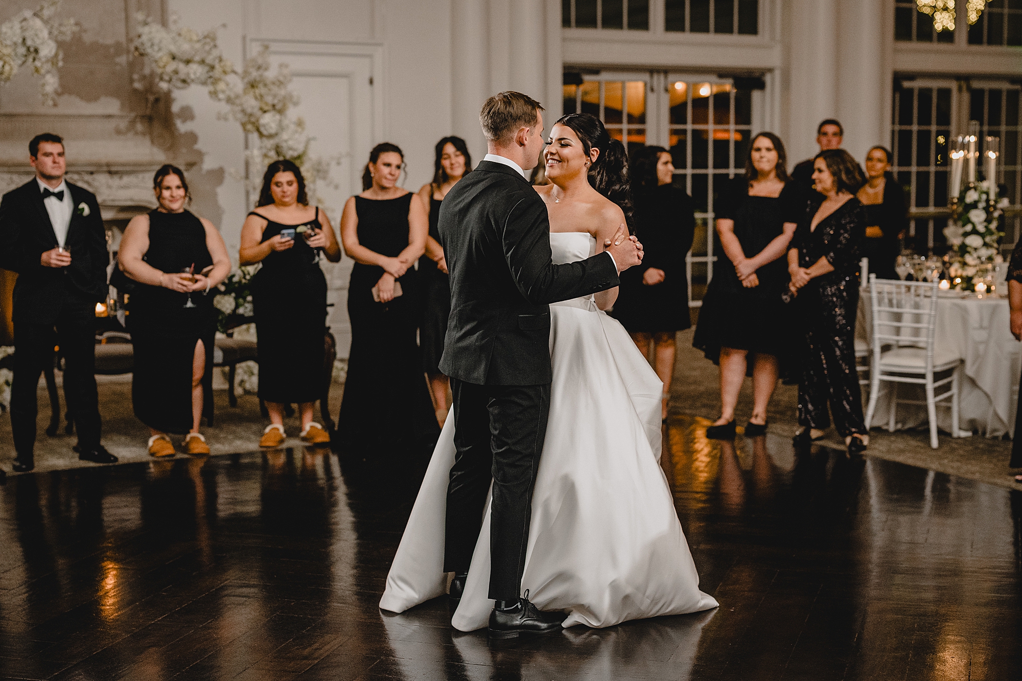  newlyweds dance together during reception in New Jersey