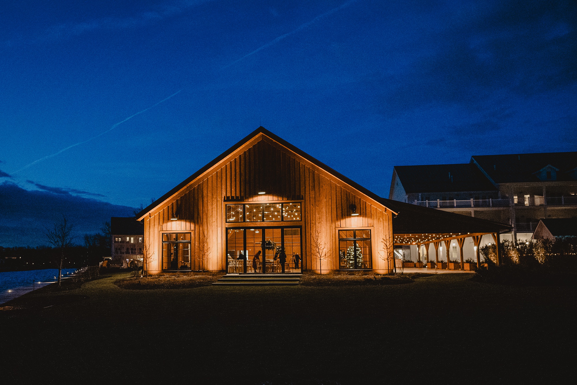 nighttime photo of the Lake House at Canandaigua