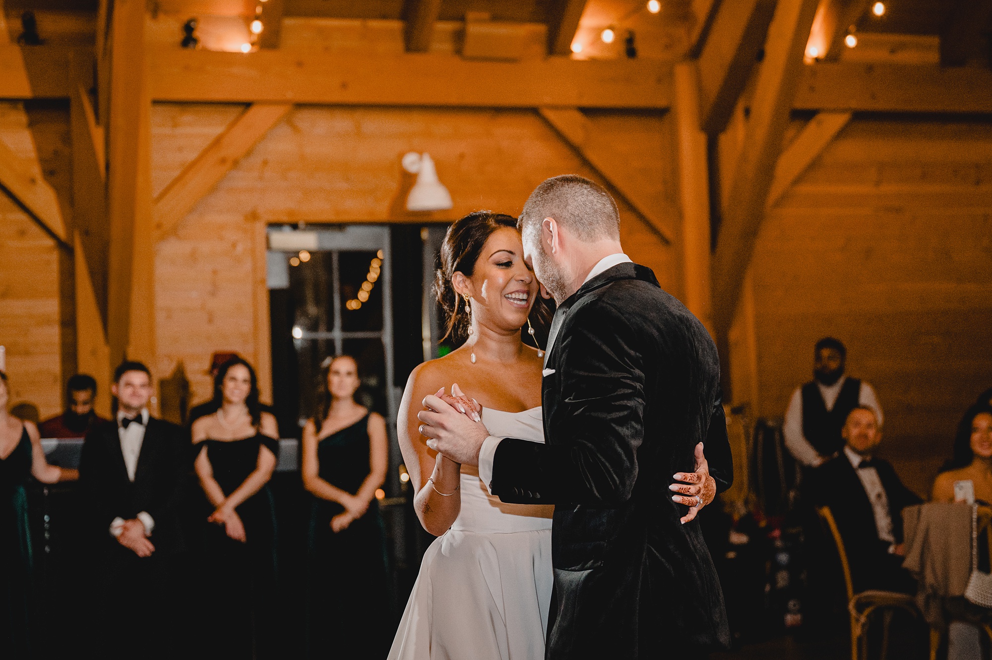 bride and groom dance during reception at the Lake House at Canandaigua