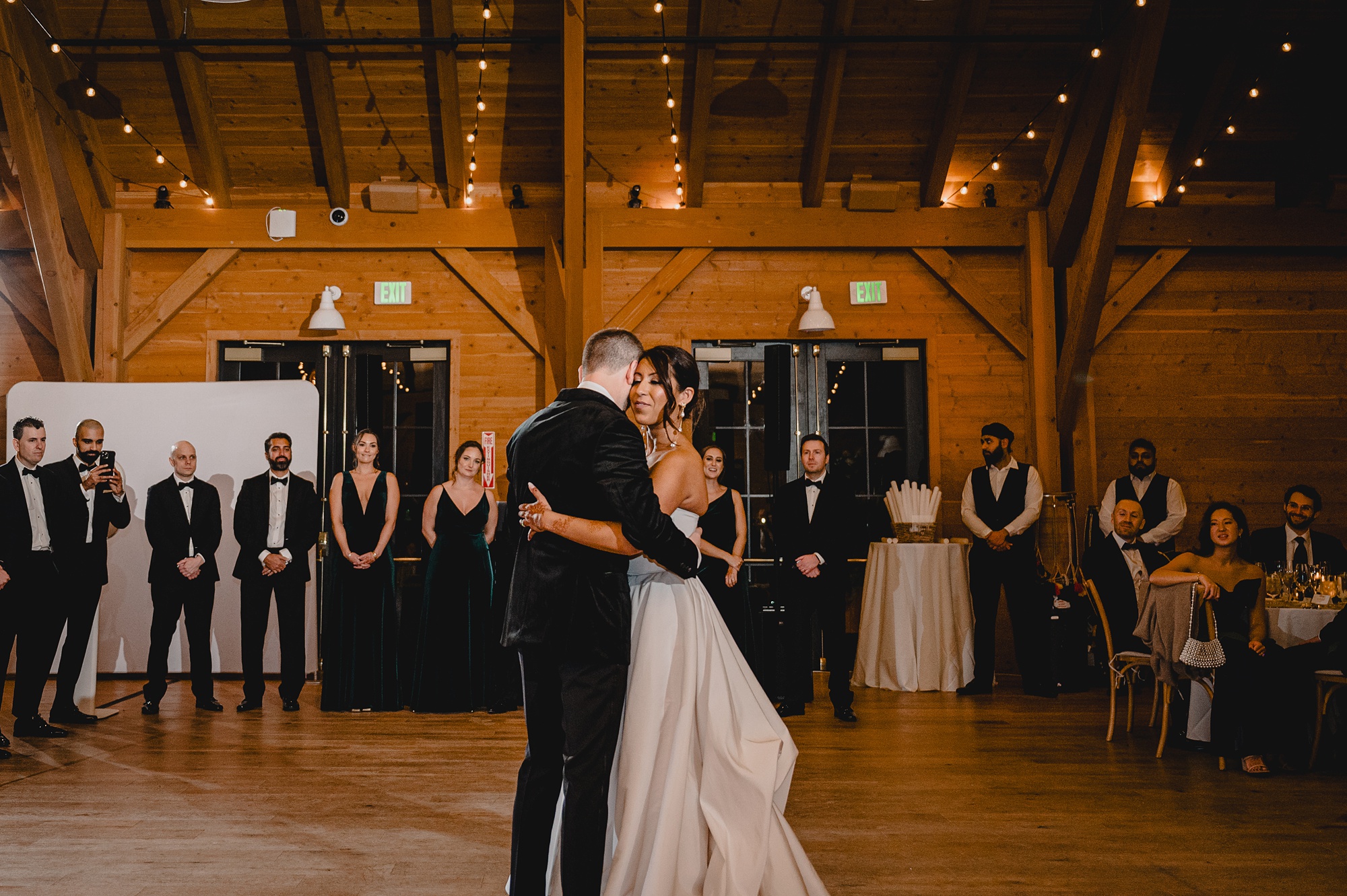 bride and groom have first dance at the Lake House at Canandaigua