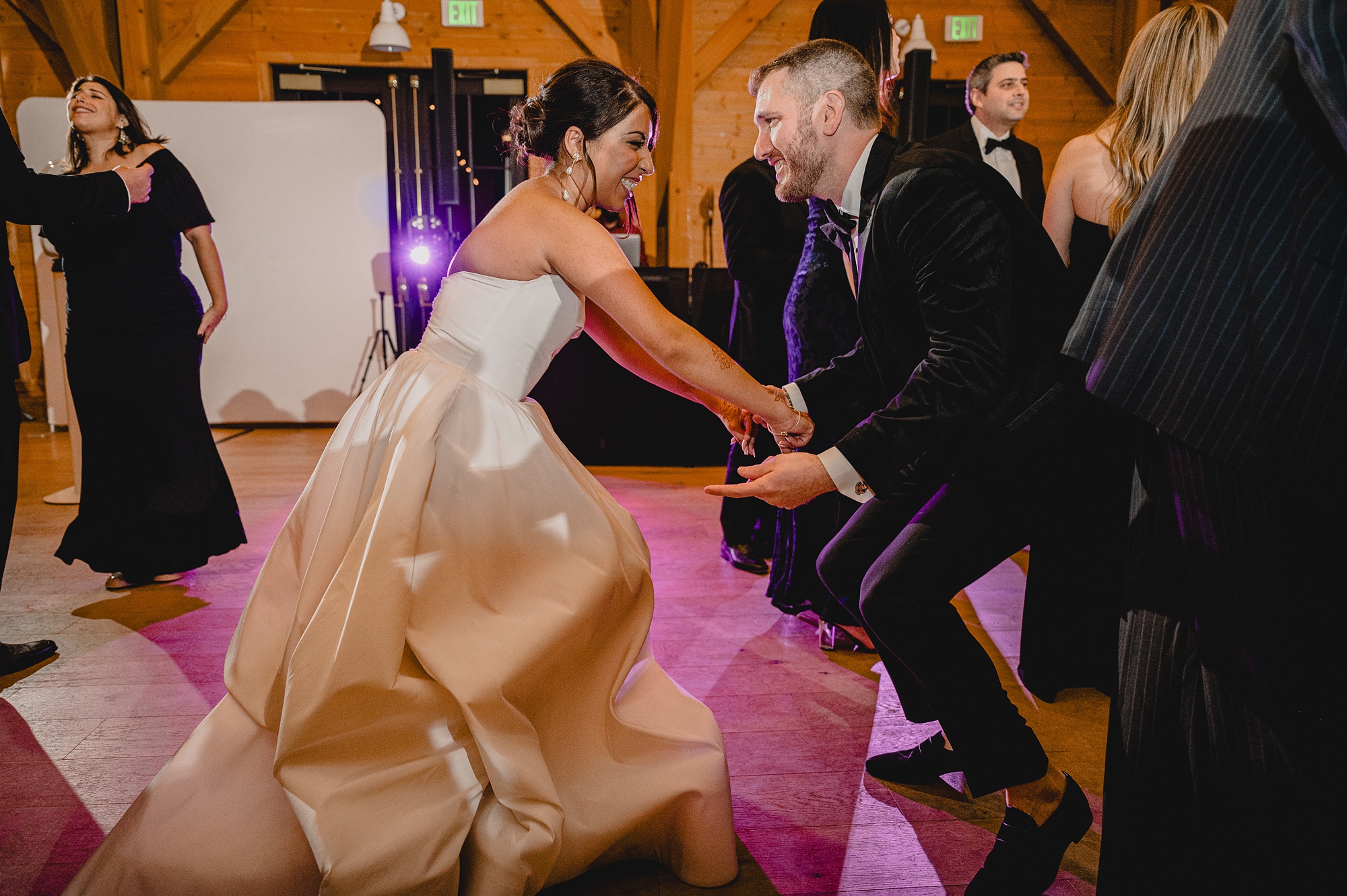 bride and groom dance during winter wedding reception in New Jersey