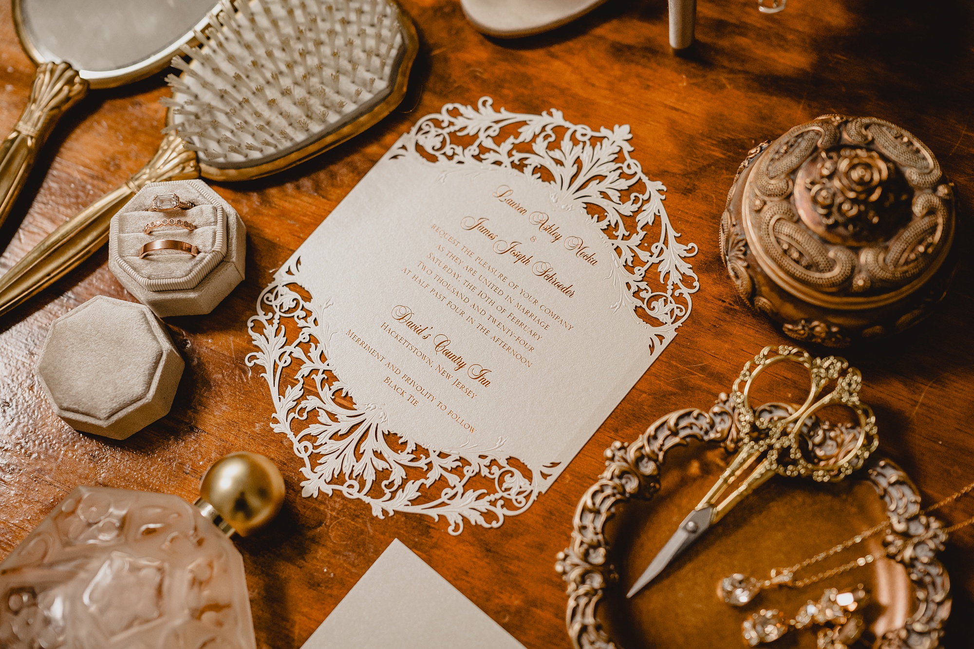 delicate white invitation suite for winter wedding at David's Country Inn
