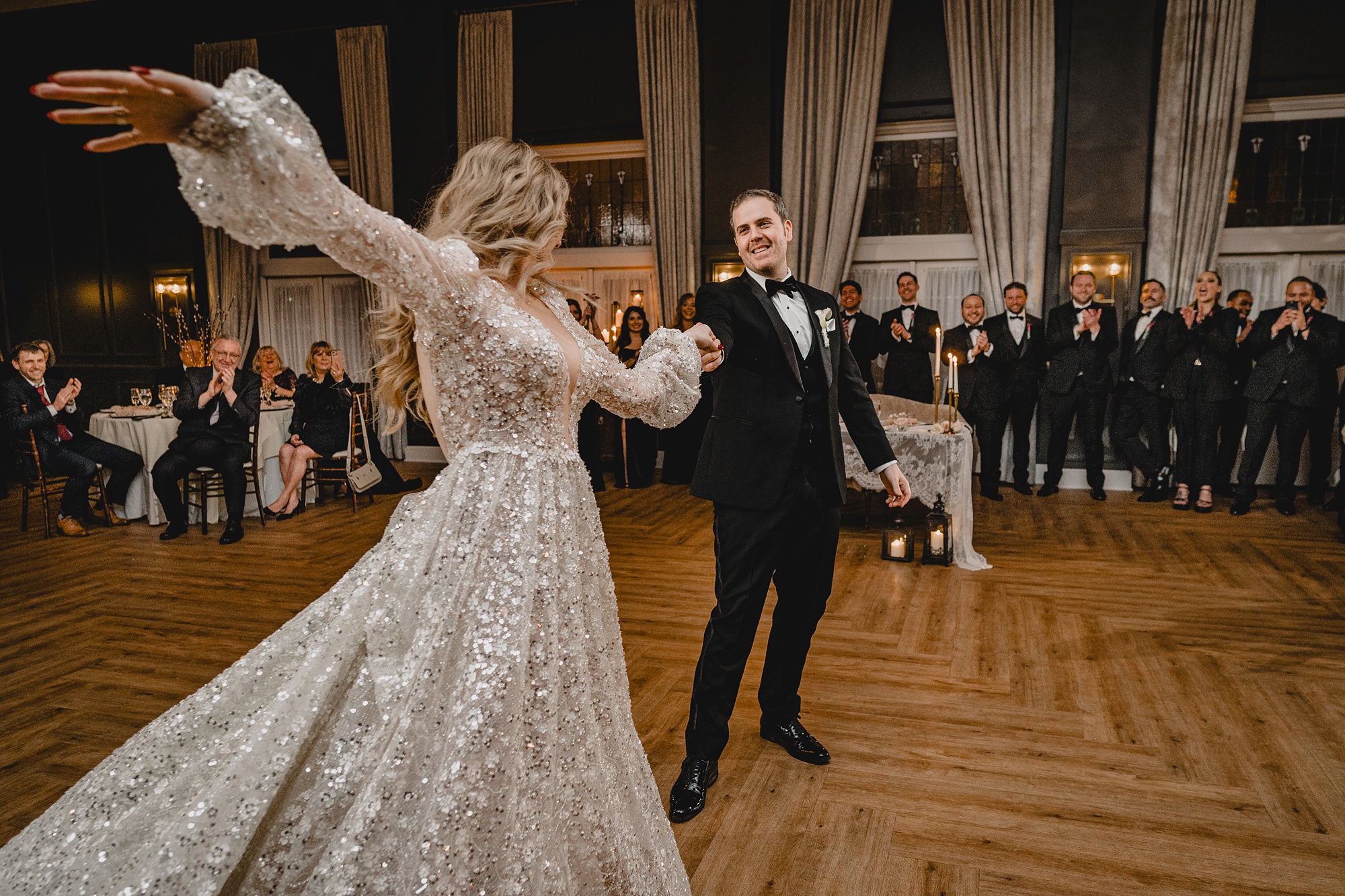 bride and groom dance together during New Jersey wedding reception