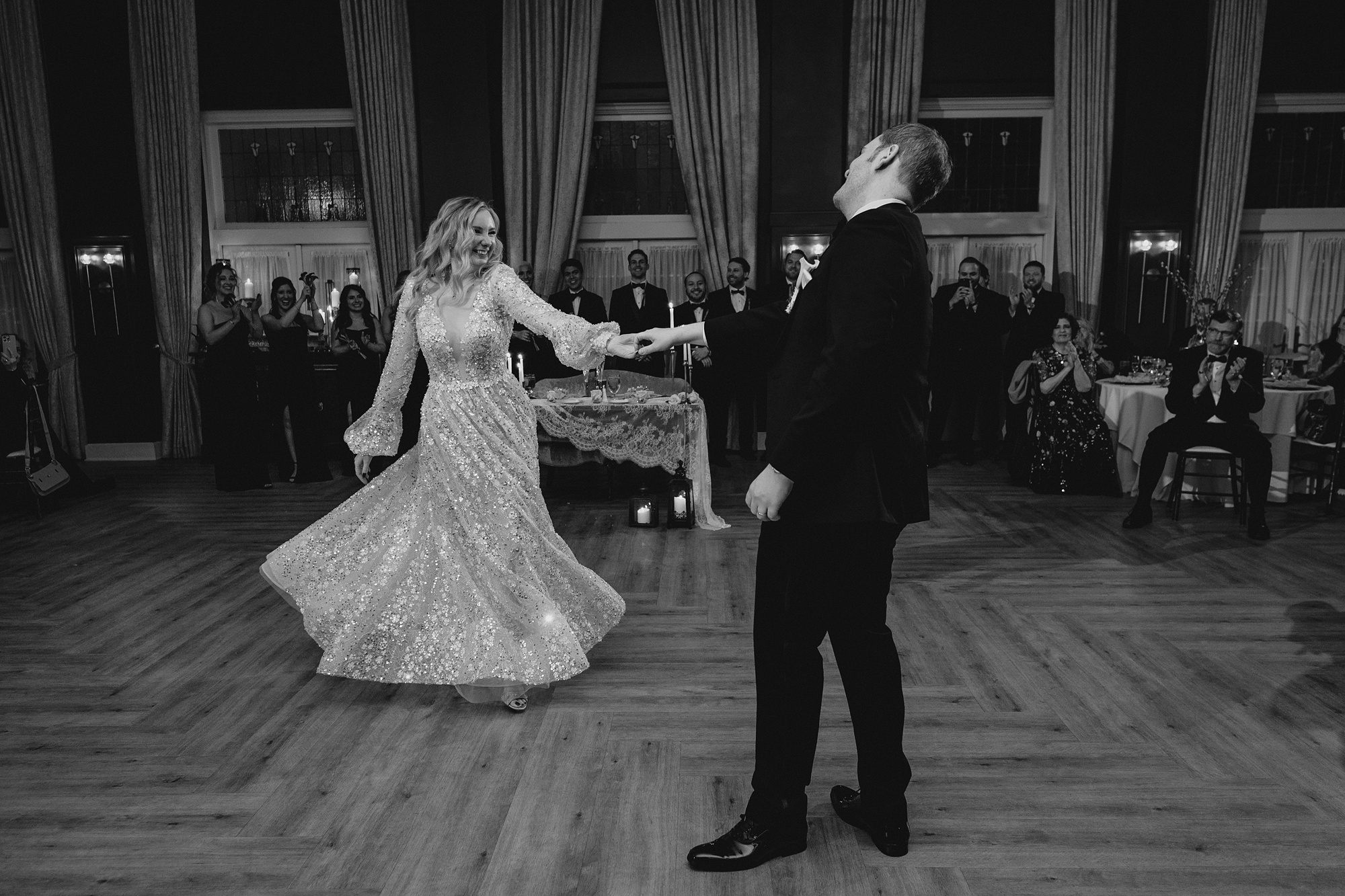 bride and groom dance together during New Jersey wedding reception