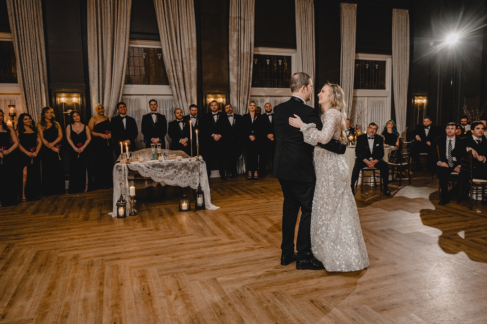 newlyweds dance inside ballroom of David's Country Inn