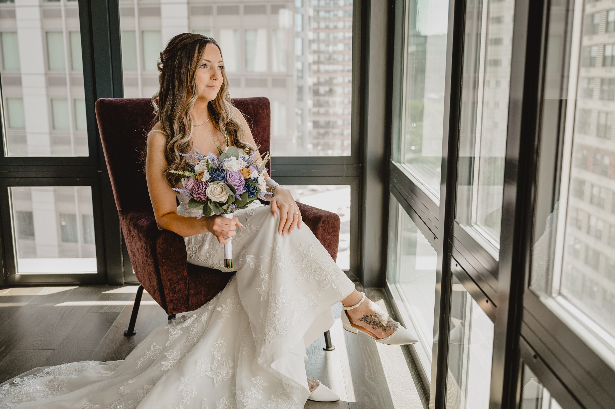 Bride sitting before her wedding at Maritime Parc.