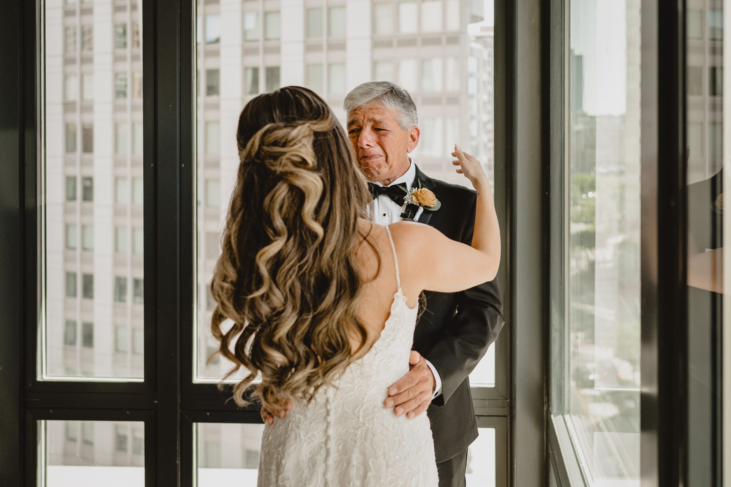 Bride's first look with her father before her wedding at Maritime Parc.