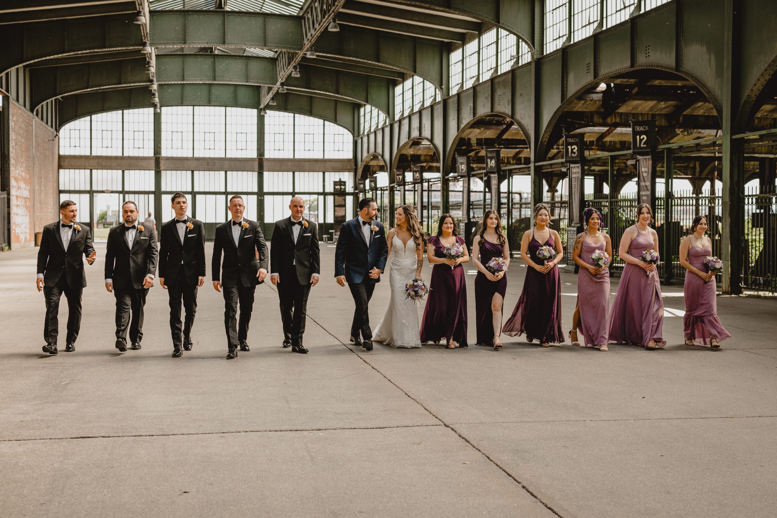 Couple with their bridal party before their wedding at Maritime Parc.