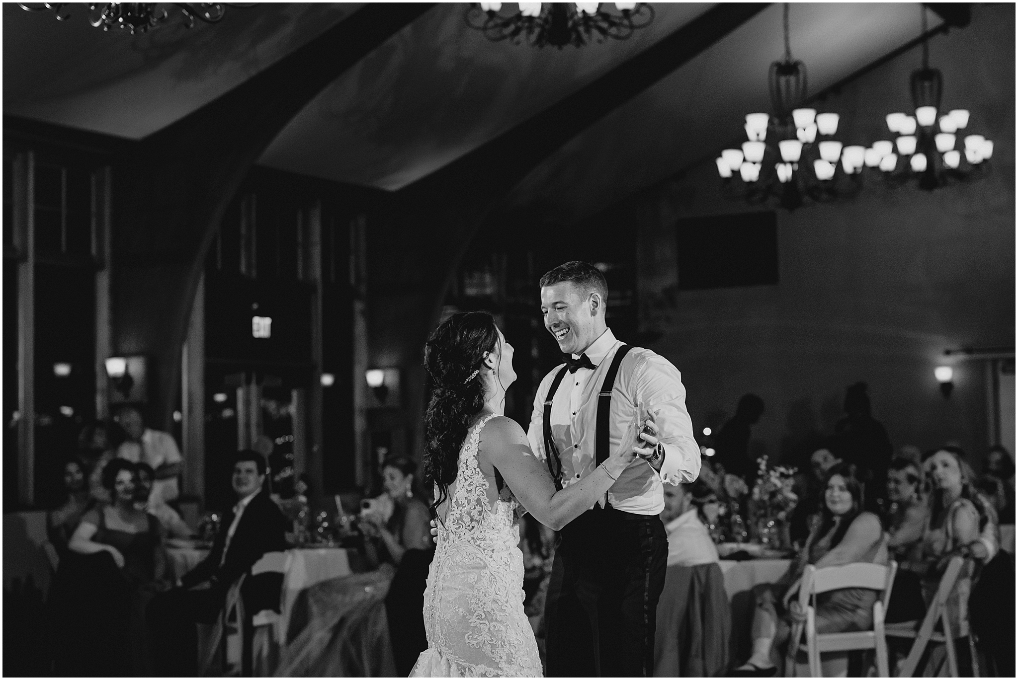 bride and groom dance during reception at Conservatory at Sussex County Fairgrounds