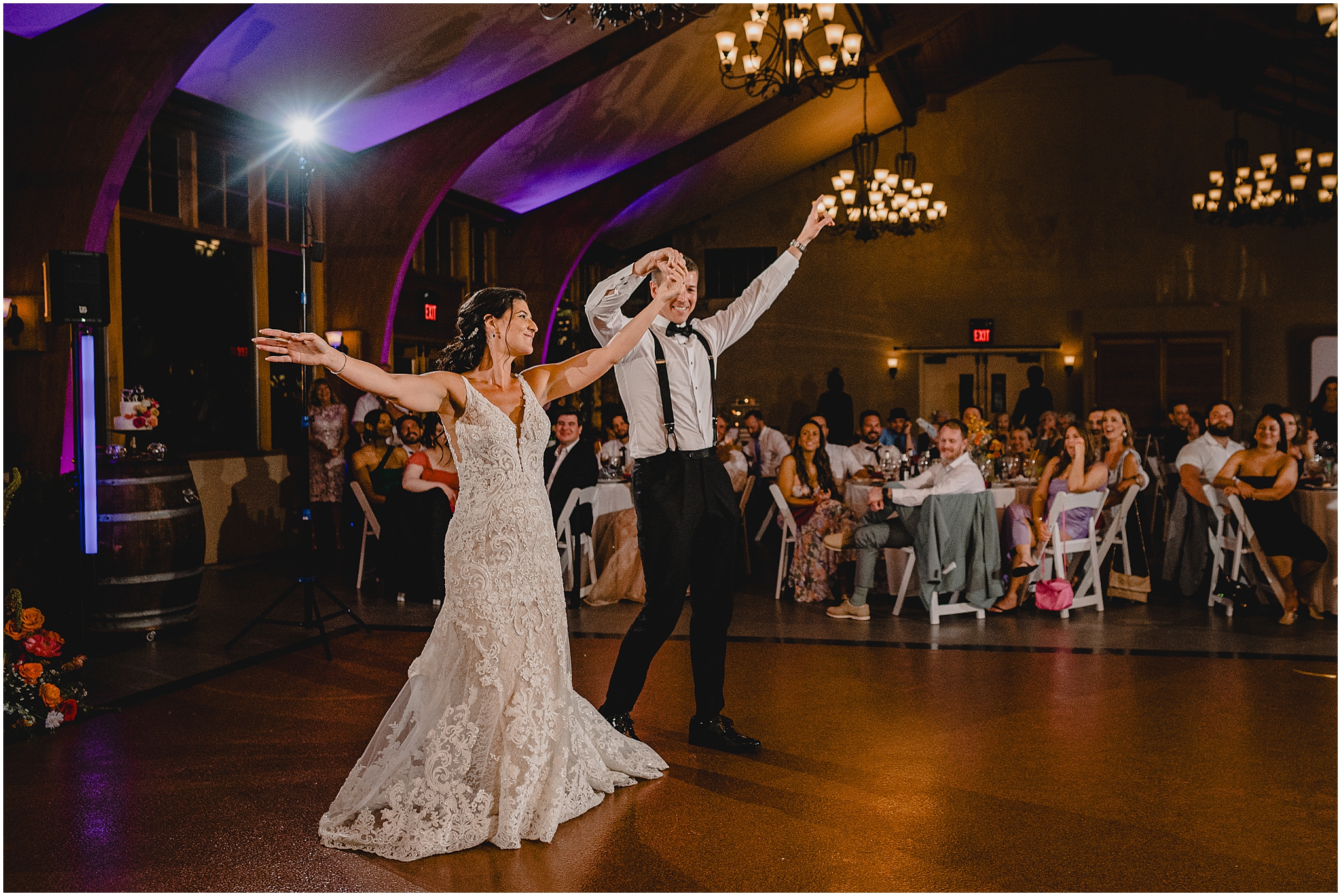 bride and groom dance on ballroom floor at the Conservatory at Sussex County Fairgrounds