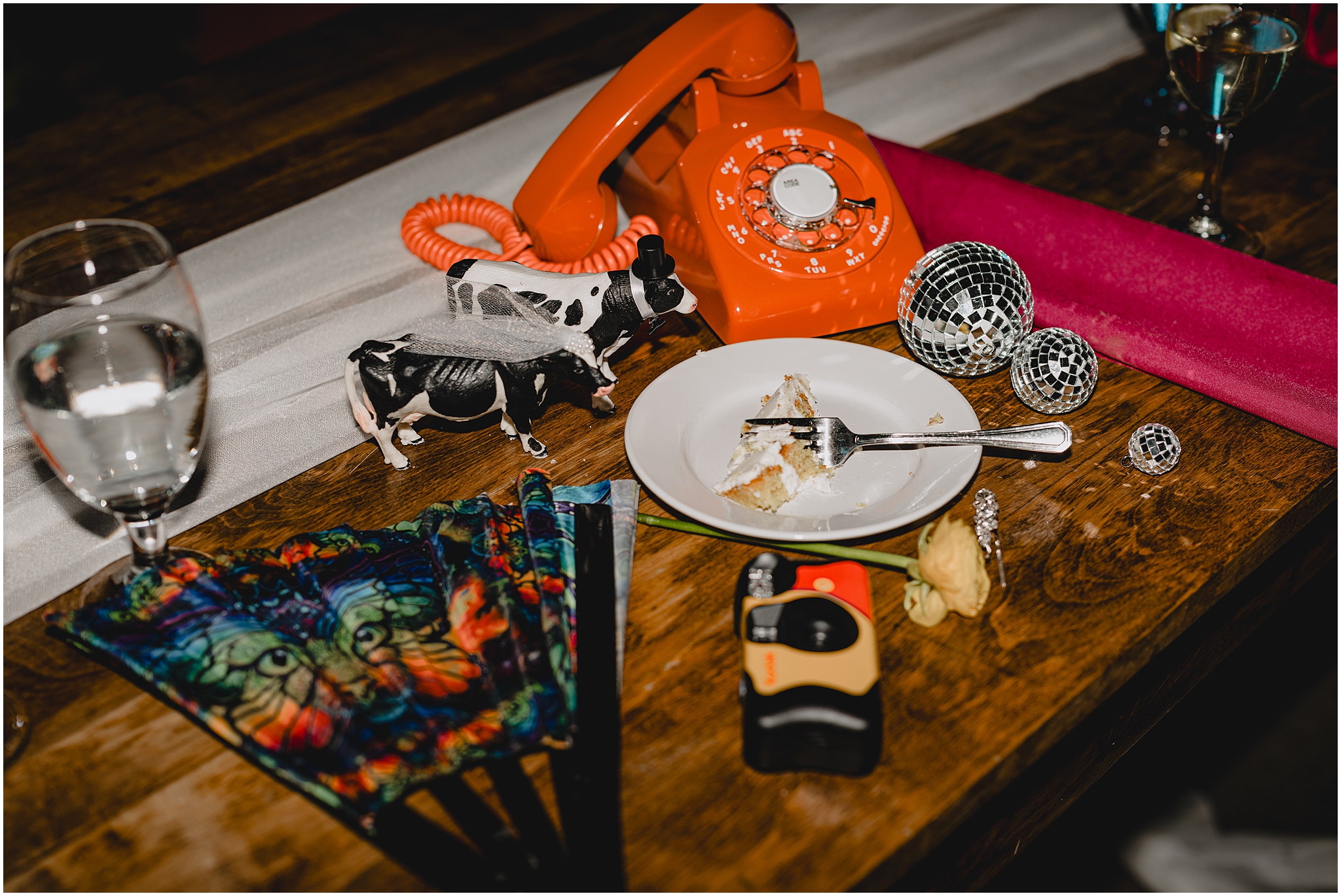 orange photo for audio guest book with disposable camera for wedding reception at Conservatory at Sussex County Fairgrounds