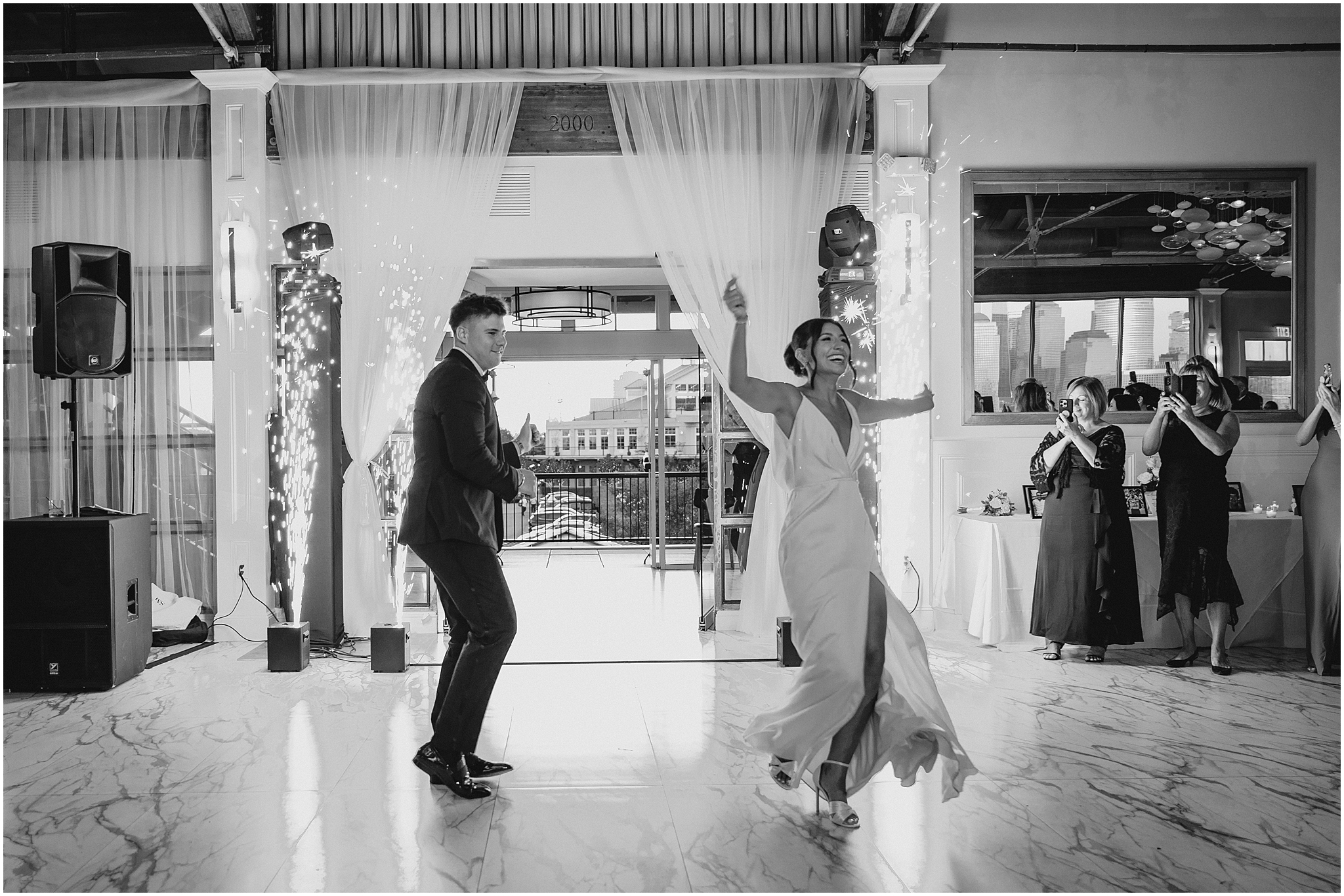newlyweds dance into wedding reception at the Liberty House in Jersey City