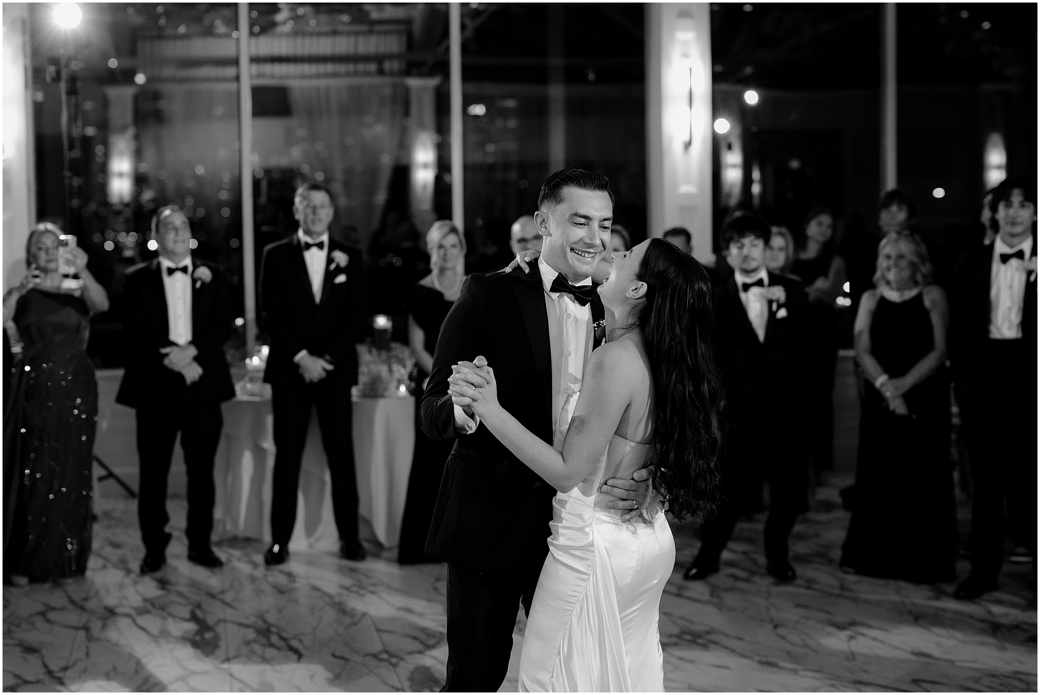 bride and groom dance together during Jersey City wedding reception