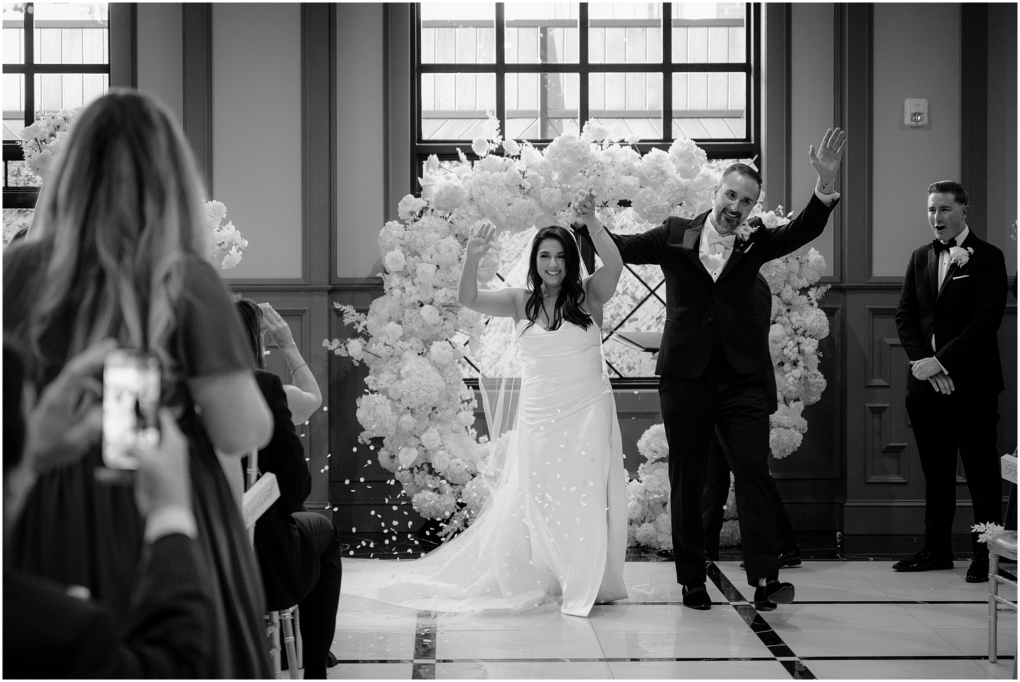 newlyweds cheer after wedding ceremony in New Hope PA