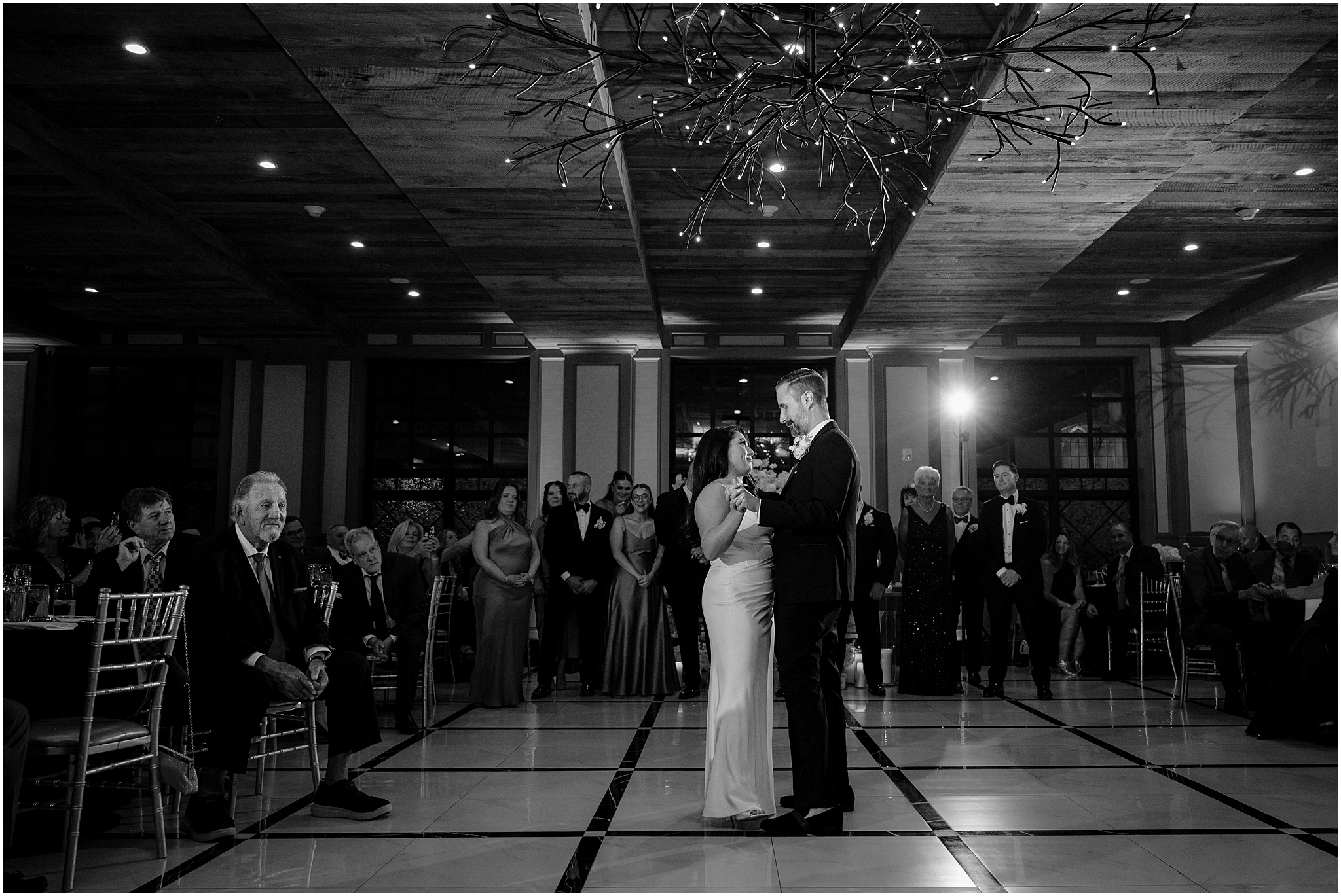 newlyweds dance in ballroom at The Logan Inn