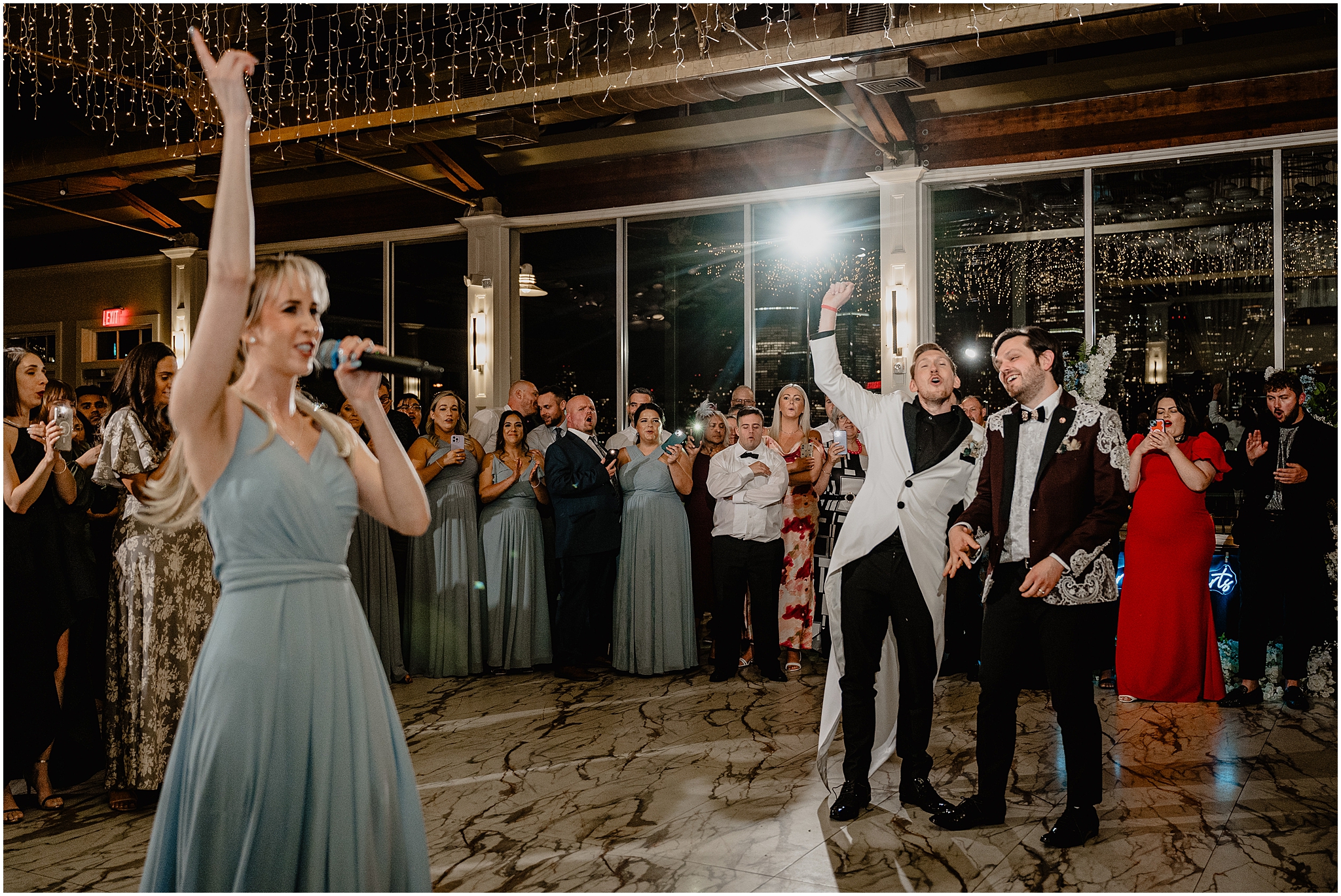 woman gives toast during wedding reception at the Liberty House in Jersey City